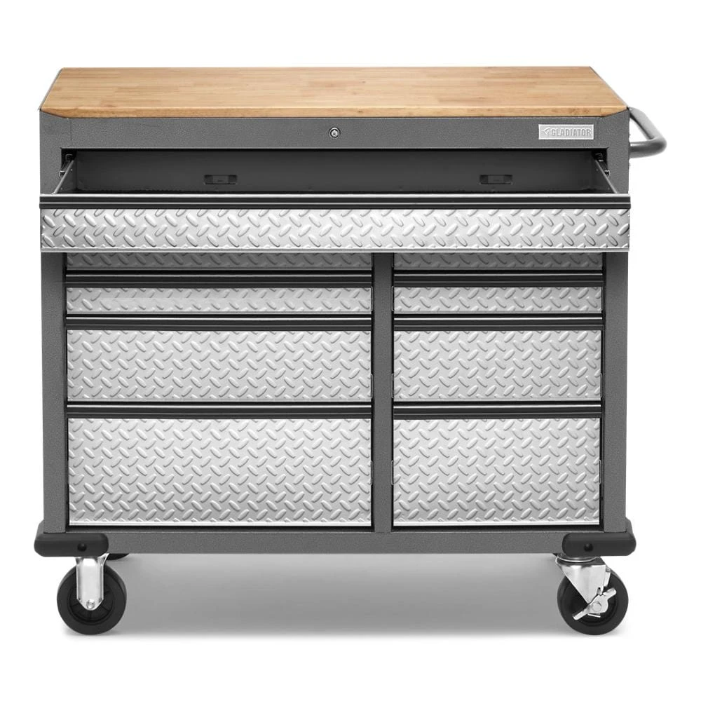 Premier 41 inch 9-drawer Mobile Tool Workbench with Solid Wood Top GAMT41HWJG