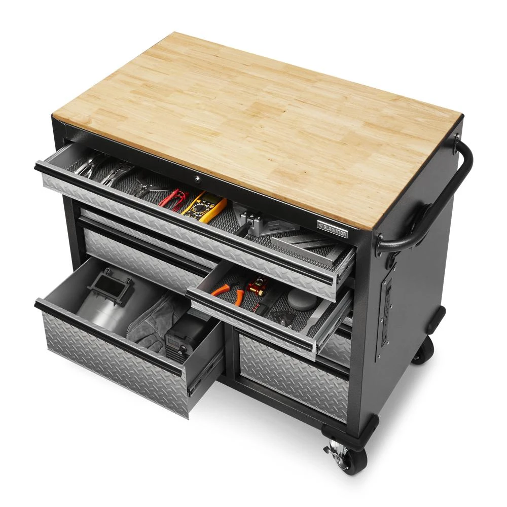Premier 41 inch 9-drawer Mobile Tool Workbench with Solid Wood Top GAMT41HWJG