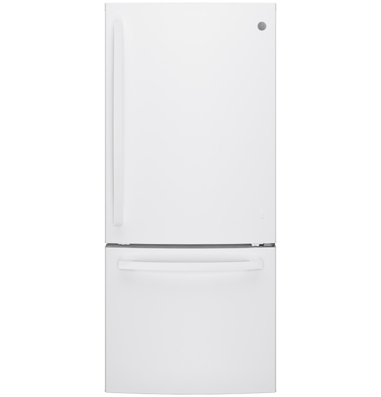 GE 21.0 Cu. Ft. Bottom-Freezer Refrigerator White GDE21EGKWW Picture 1