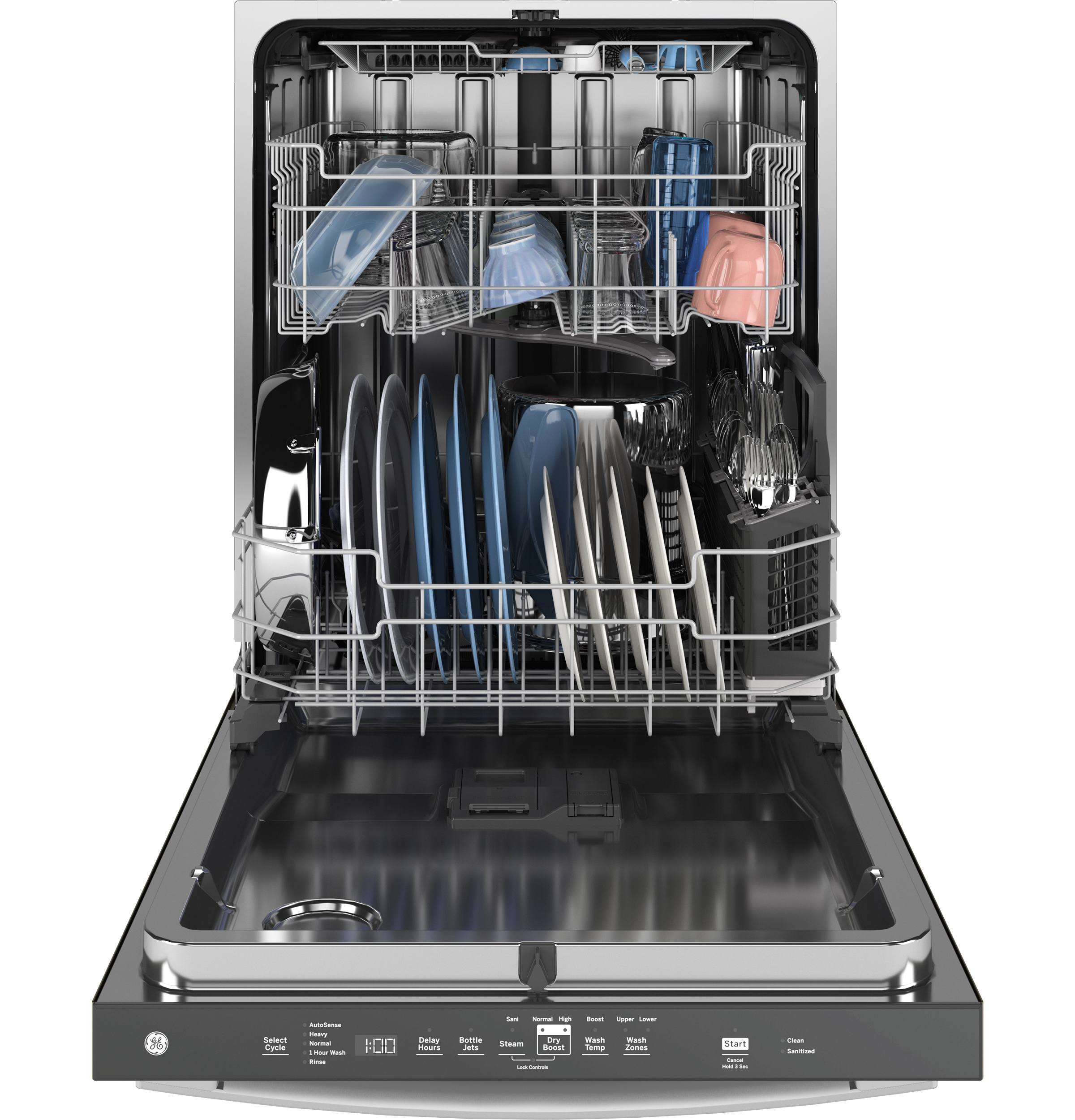 GE® ENERGY STAR® Top Control with Stainless Steel Interior Dishwasher with Sanitize Cycle GDT670SGVWW