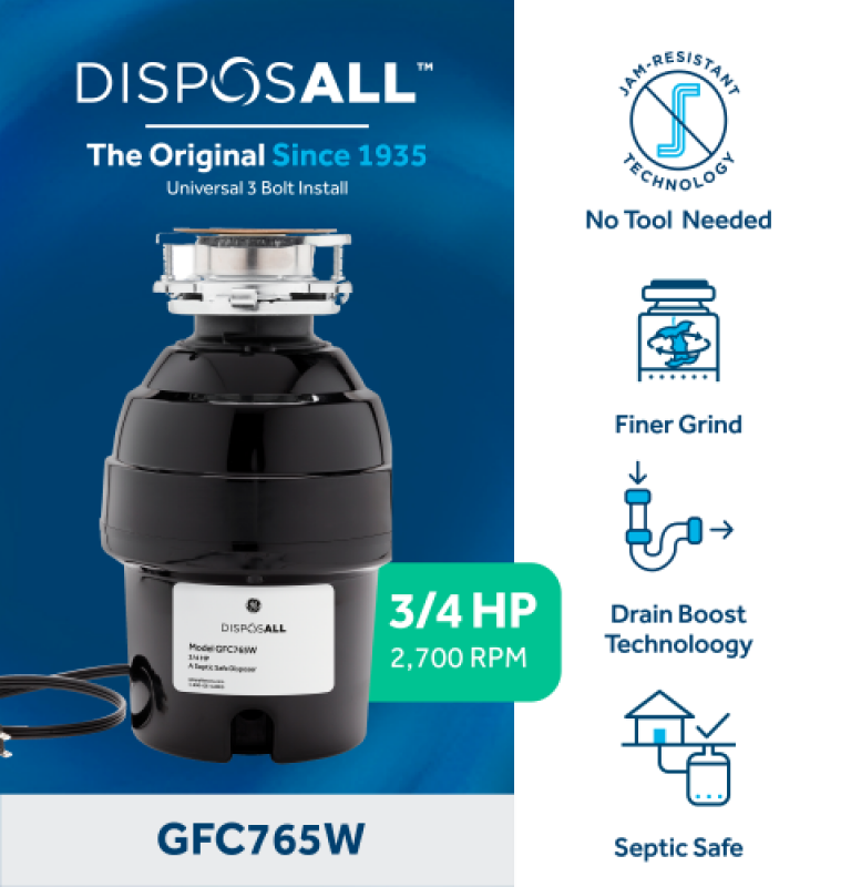 Disposall® 3/4 Hp Continuous Feed Garbage Disposer - Corded GFC765W