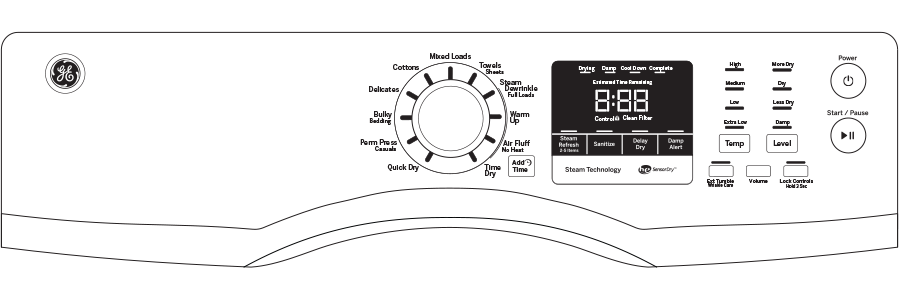 7.5 cu. ft. capacity Front Load gas dryer with steam GFD45GSSKWW