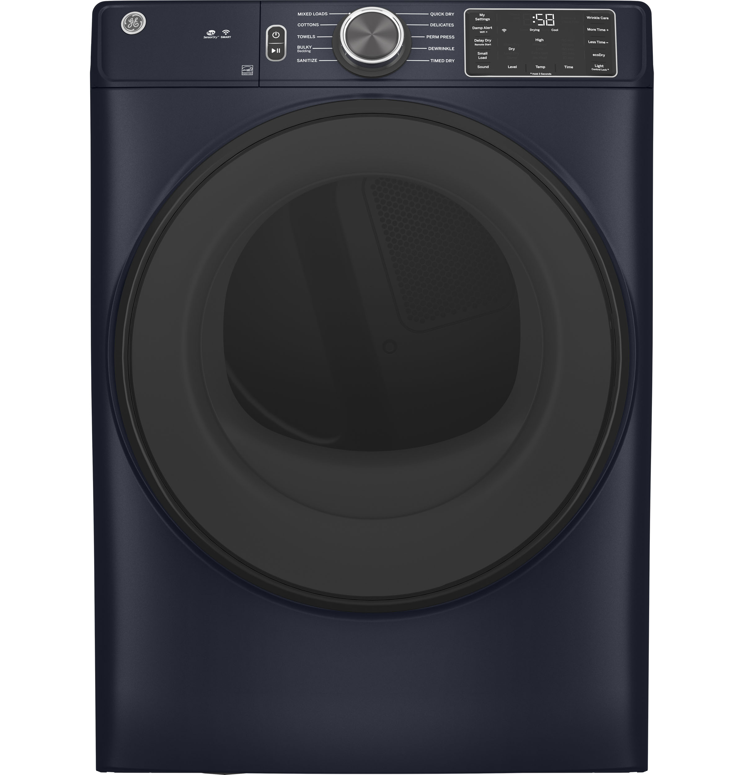 GE 7.8 cu. ft. Capacity Smart Front Load Electric Dryer with Sanitize Cycle Sapphire Blue GFD55ESPRRS Picture 1