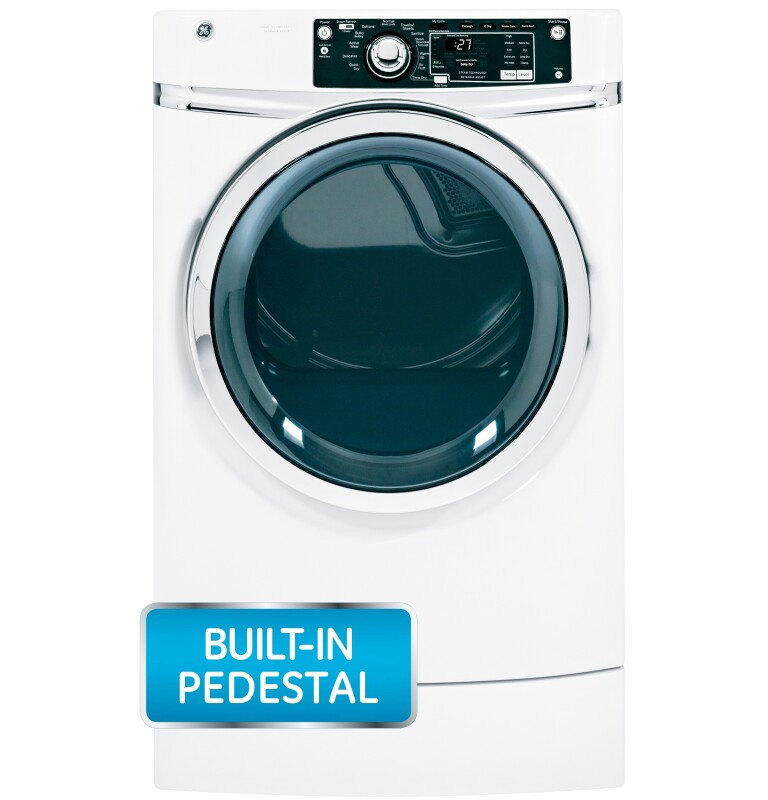 8.1 cu. ft. capacity RightHeight Design Front Load electric dryer with steam GFDR270EHWW