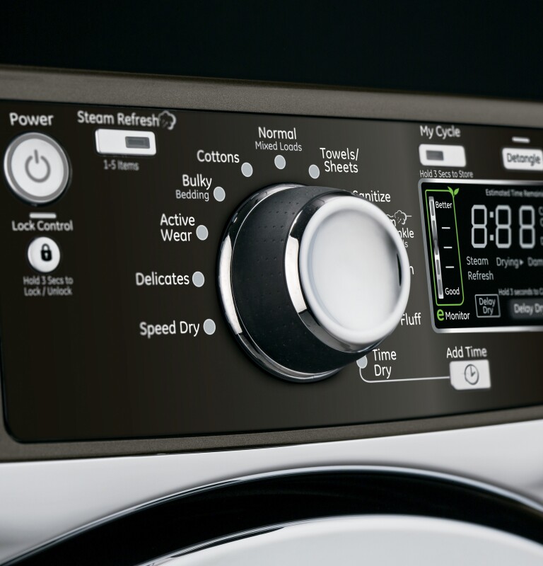 8.3 cu. ft. capacity RightHeight Design Front Load electric dryer with steam GFDR485EFMC