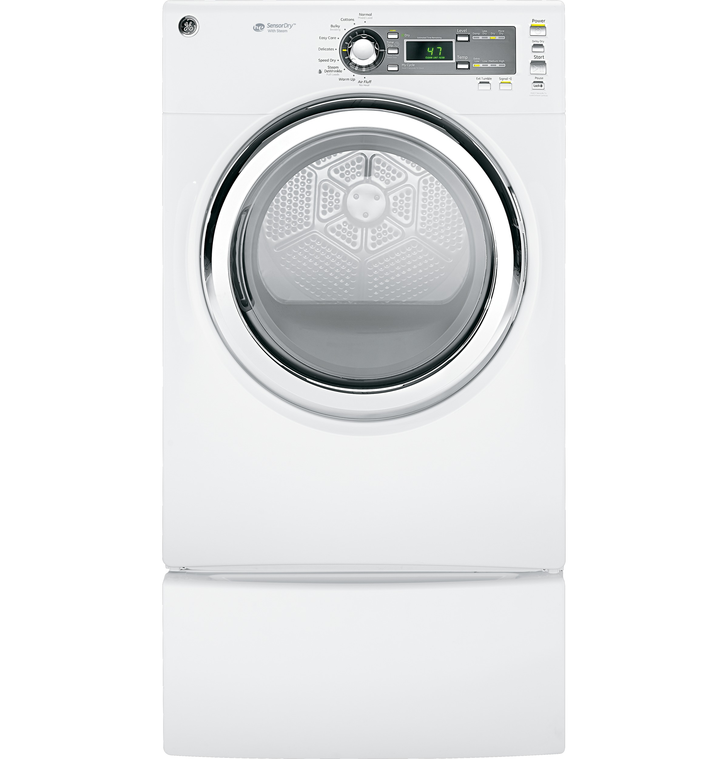 7.5 cu. ft. capacity frontload dryer with Steam and stainless steel drum GFDS150EDWW