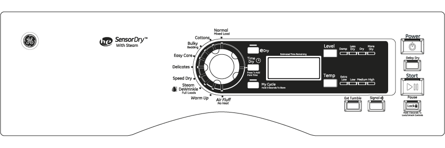 7.5 cu. ft. capacity frontload dryer with Steam and stainless steel drum GFDS150EDWW