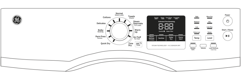 7.5 cu. ft. capacity frontload dryer with steam GFDS170EHWW