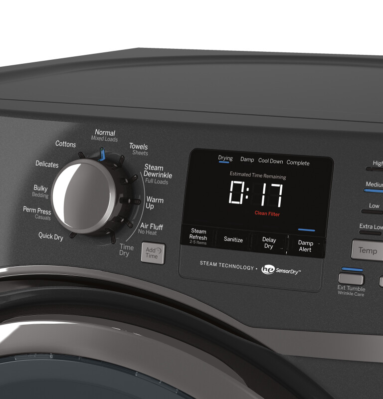 7.5 cu. ft. capacity frontload dryer with steam GFDS175GHDG