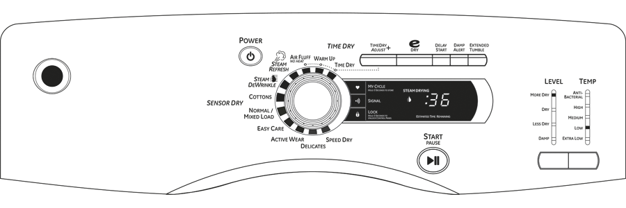 7.5 cu. ft. stainless steel capacity frontload dryer with Steam GFDS350GLWW