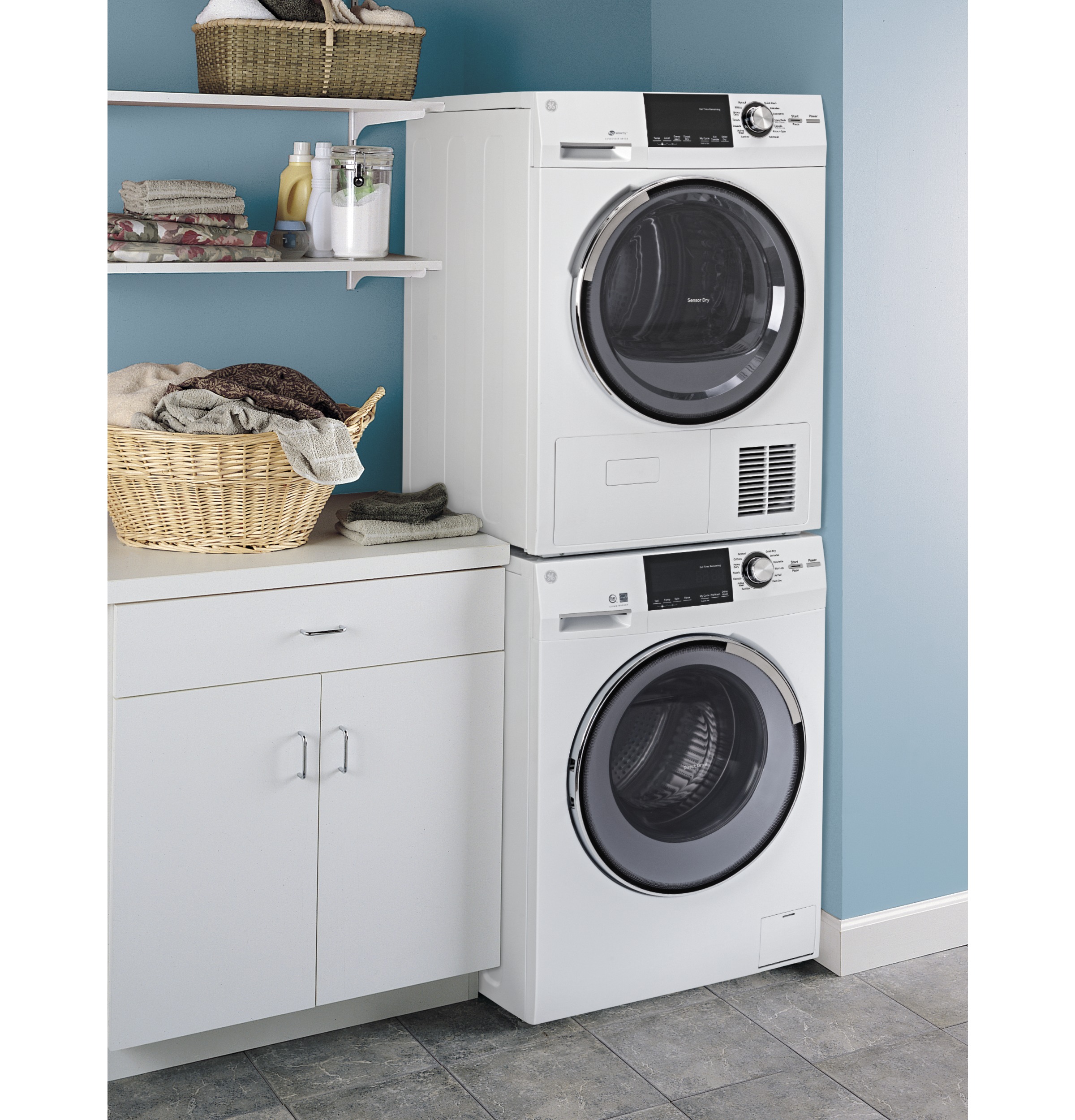 4.0 cu.ft. Capacity 24" Ventless Condenser Frontload Electric Dryer with Stainless Steel Basket GFT14ESSLWW