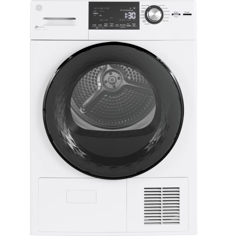 GE 24" 4.1 Cu.Ft. Front Load Ventless Condenser Electric Dryer with Stainless Steel Basket White GFT14ESSMWW Picture 1