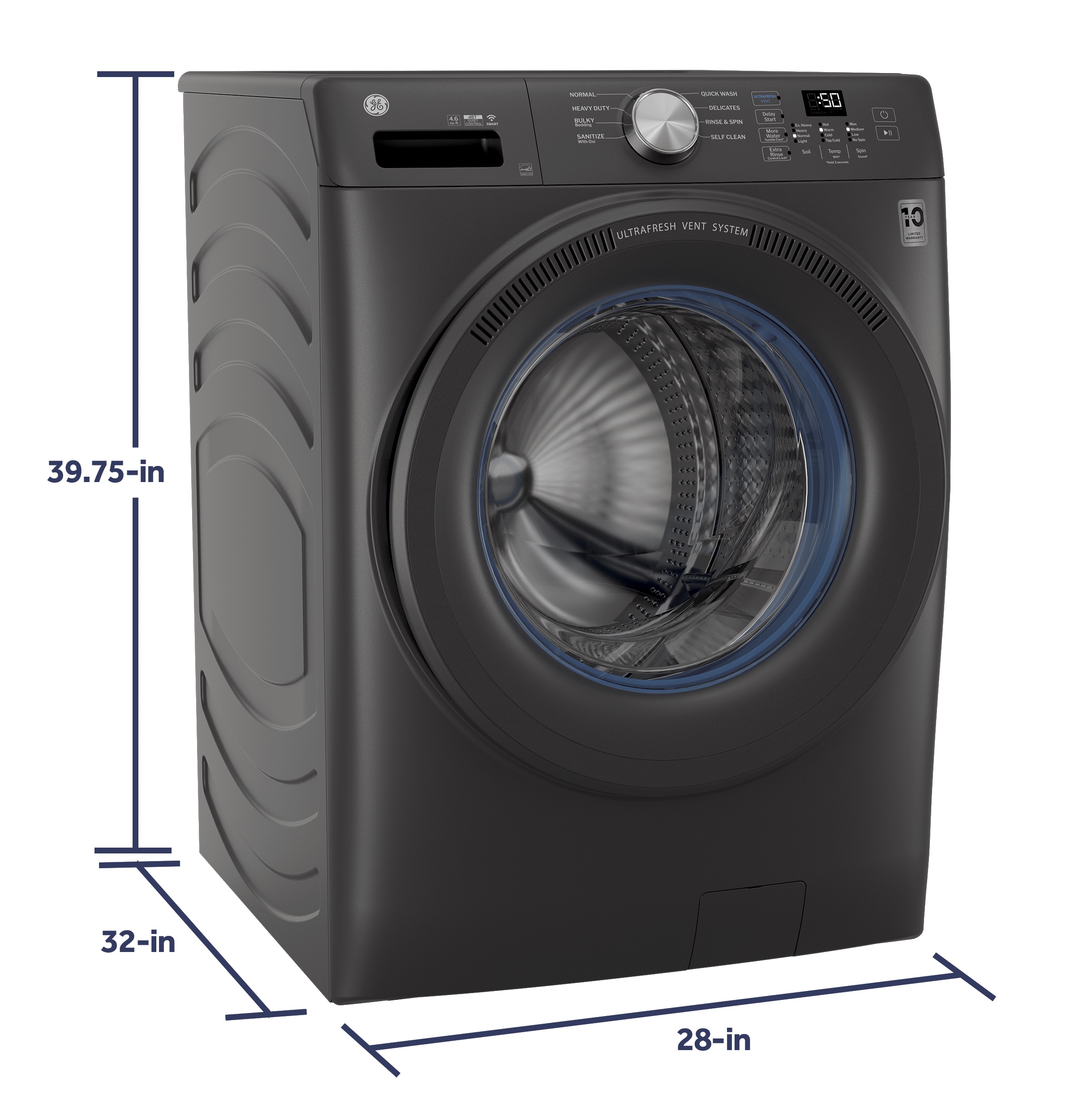 Ge® Energy Star® 4.6 Cu. Ft. Capacity Smart Front Load Washer With Ultrafresh Vent System With Odorblock™ GFW350SPYDS