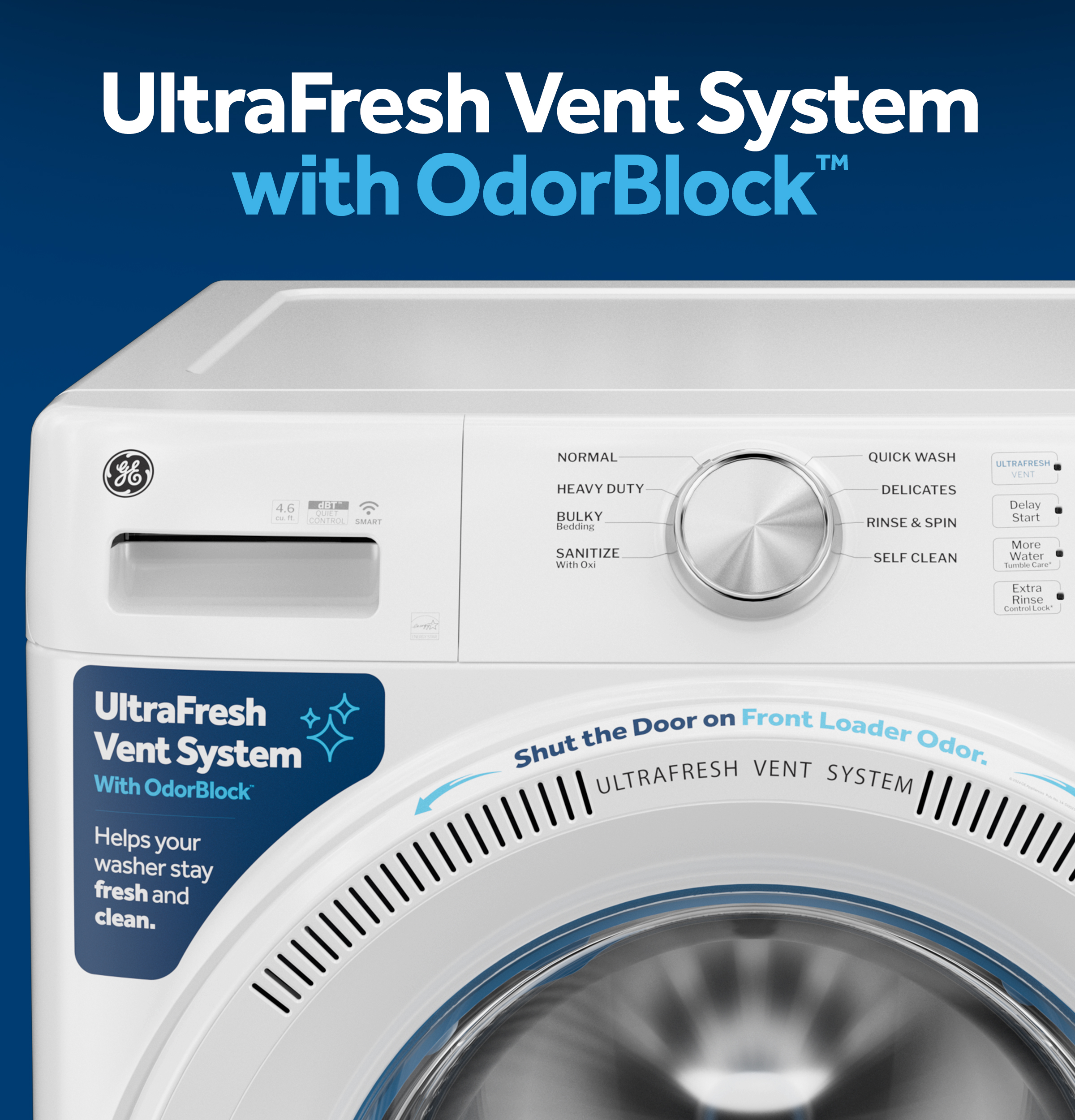 Ge® Energy Star® 4.6 Cu. Ft. Capacity Smart Front Load Washer With Ultrafresh Vent System With Odorblock™ GFW350SPYDS