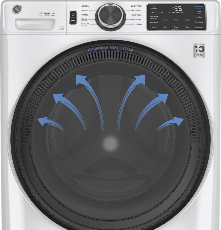 4.5 cu. ft. Capacity Smart Front Load Washer with UltraFresh Vent System with OdorBlock and Sanitize w/Oxi GFW510SCNWW