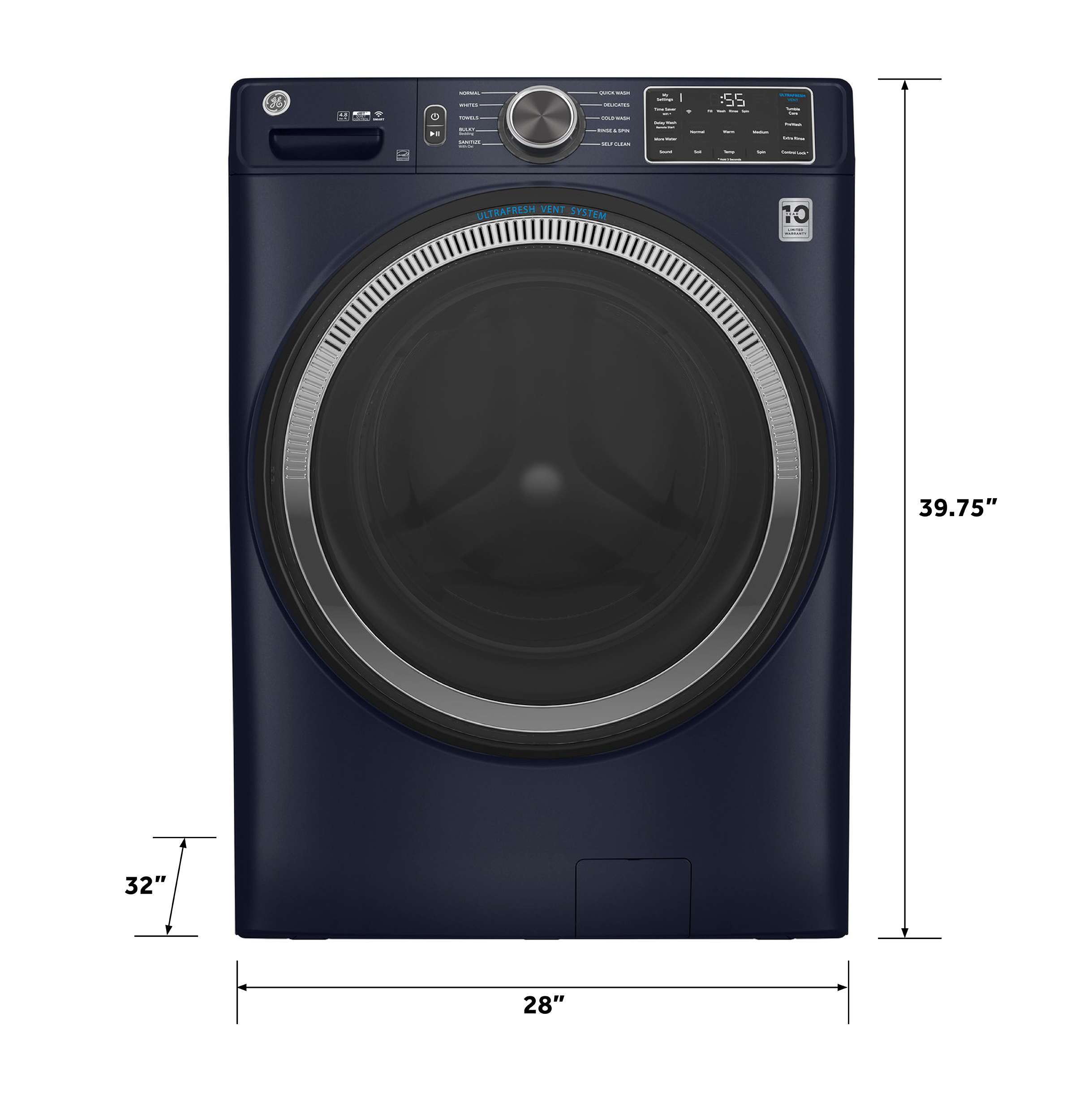 4.8 cu. ft. Capacity Smart Front Load Washer with UltraFresh Vent System with OdorBlock and Sanitize w/Oxi GFW550SPRRS