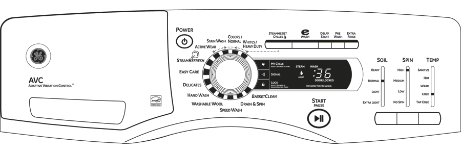 4.1 DOE cu. ft. stainless steel capacity frontload washer with Steam GFWS3505LMV