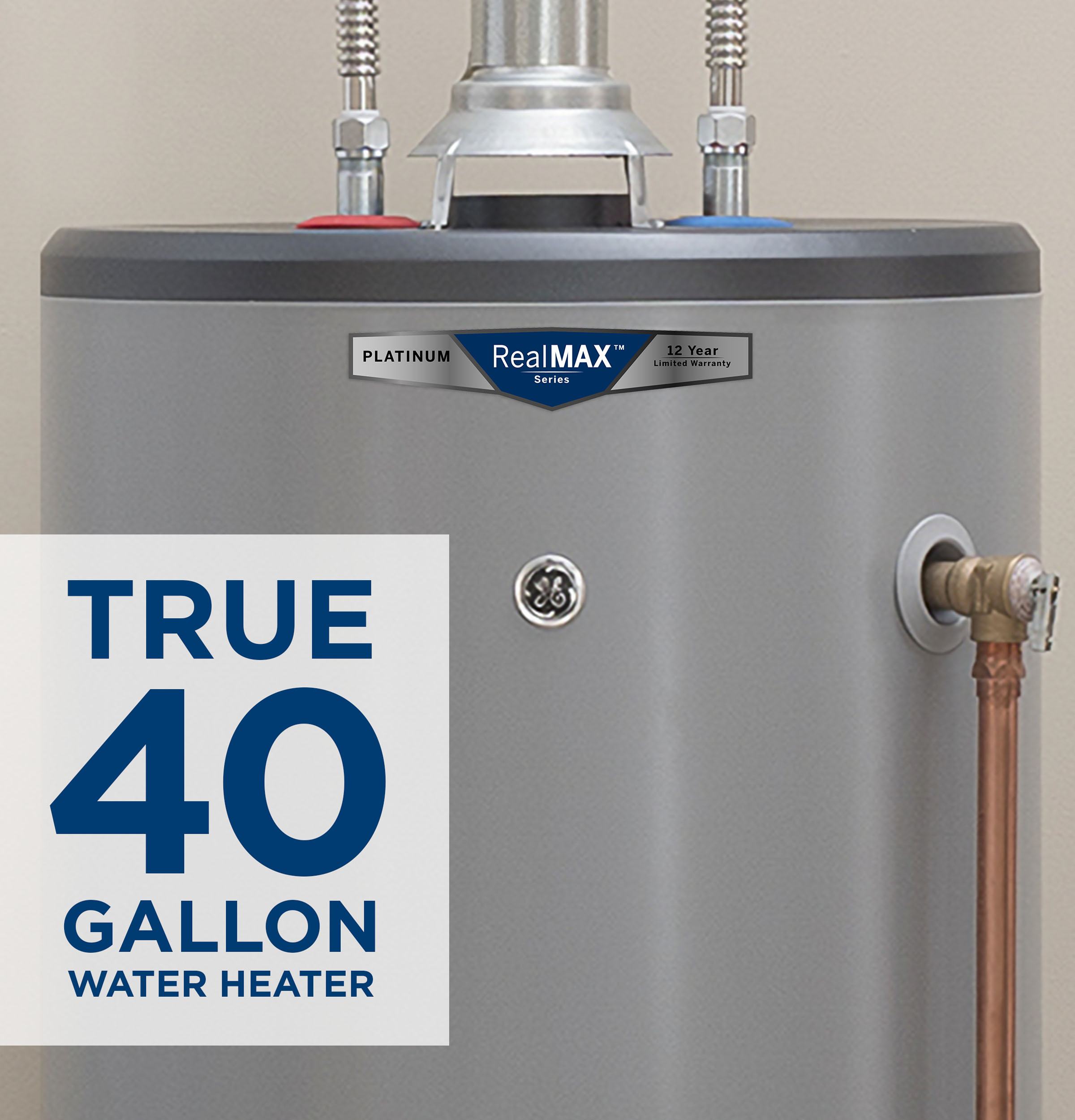 RealMAX Platinum 40-Gallon Short Natural Gas Atmospheric Water Heater GG40S12BXR