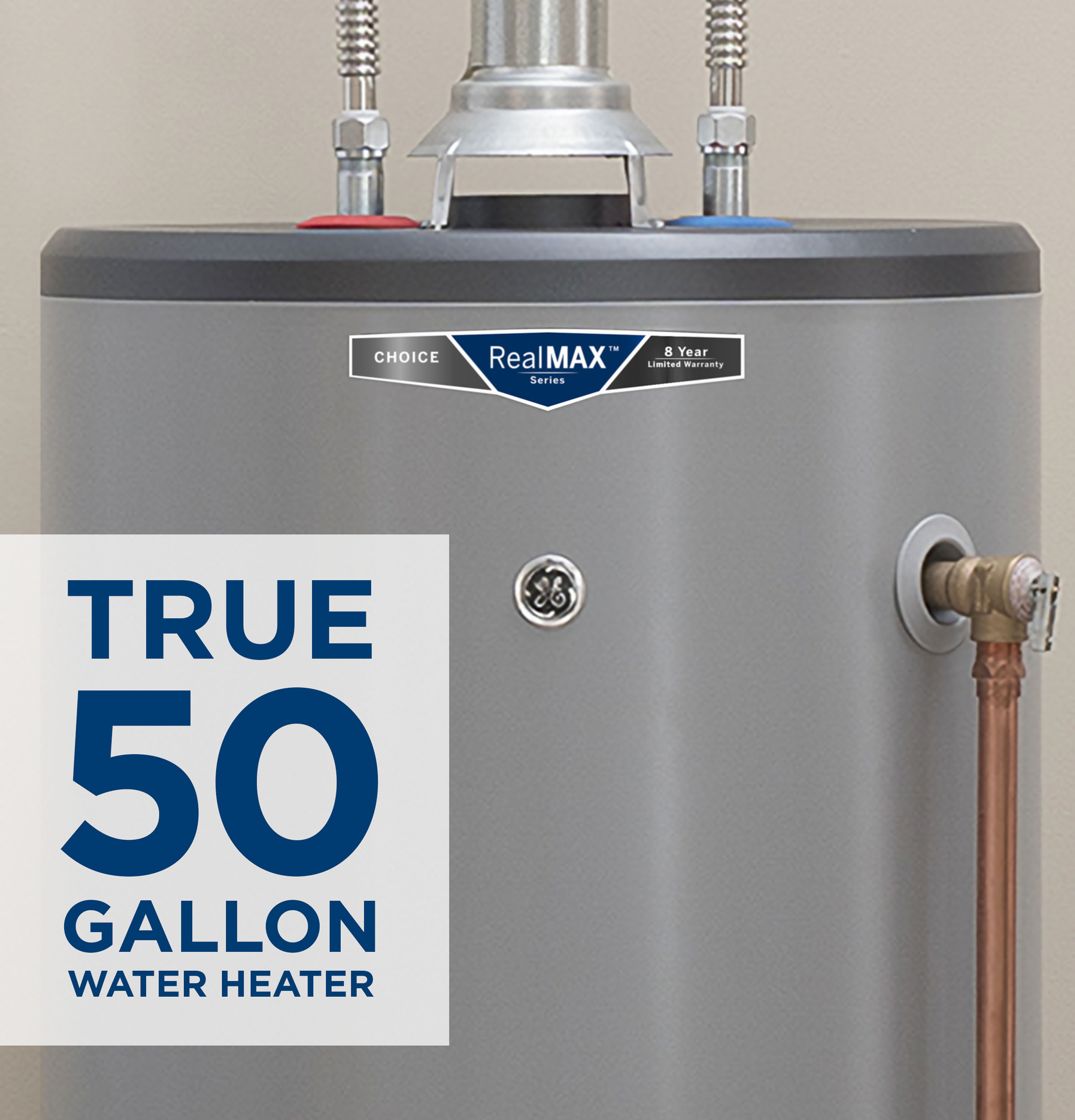 RealMAX Choice 50-Gallon Tall Natural Gas Atmospheric Water Heater GG50T08BXR