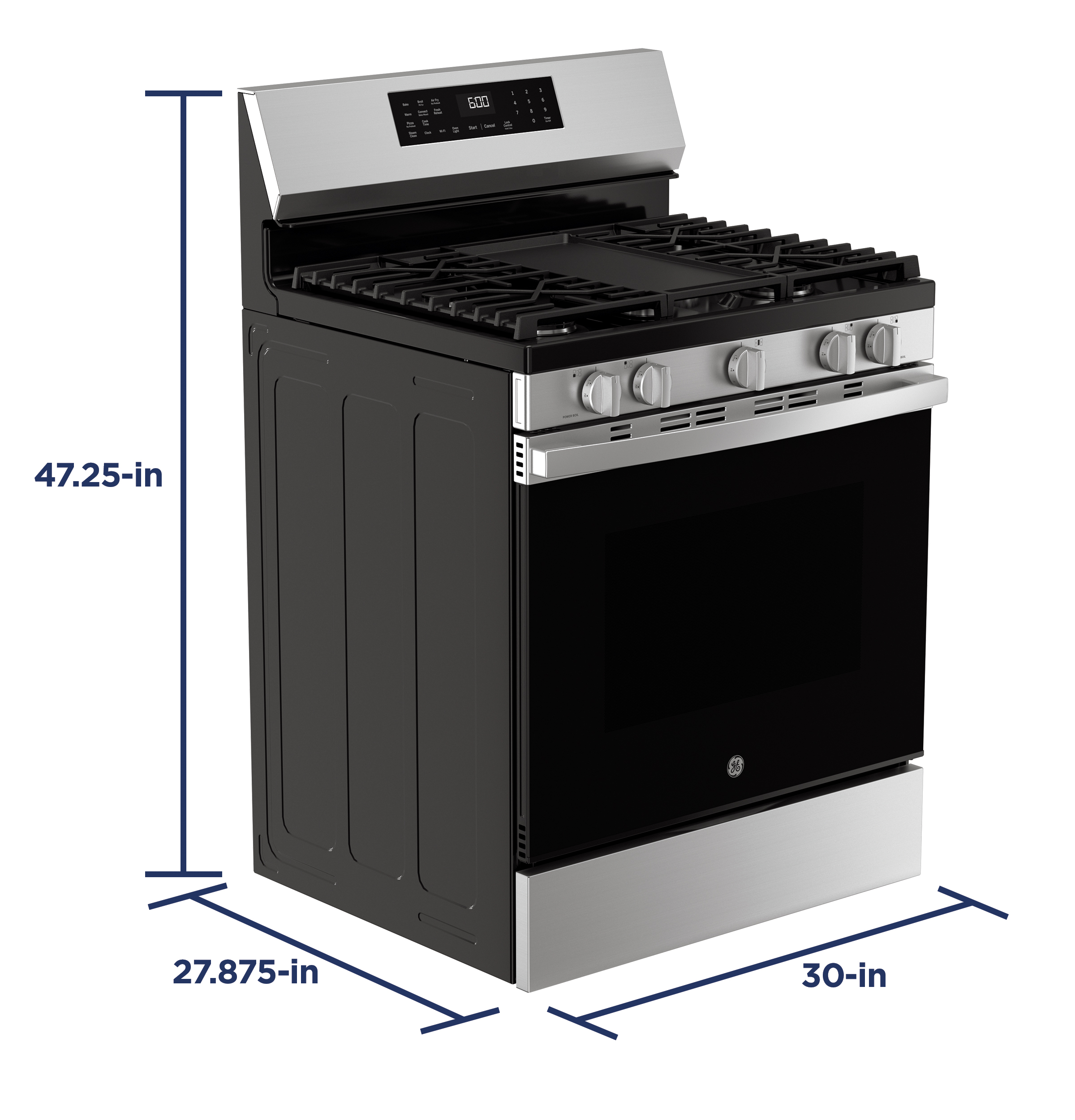 30" Free-Standing Gas Convection Range with No Preheat Air Fry and EasyWash Oven Tray GGF600AVSS