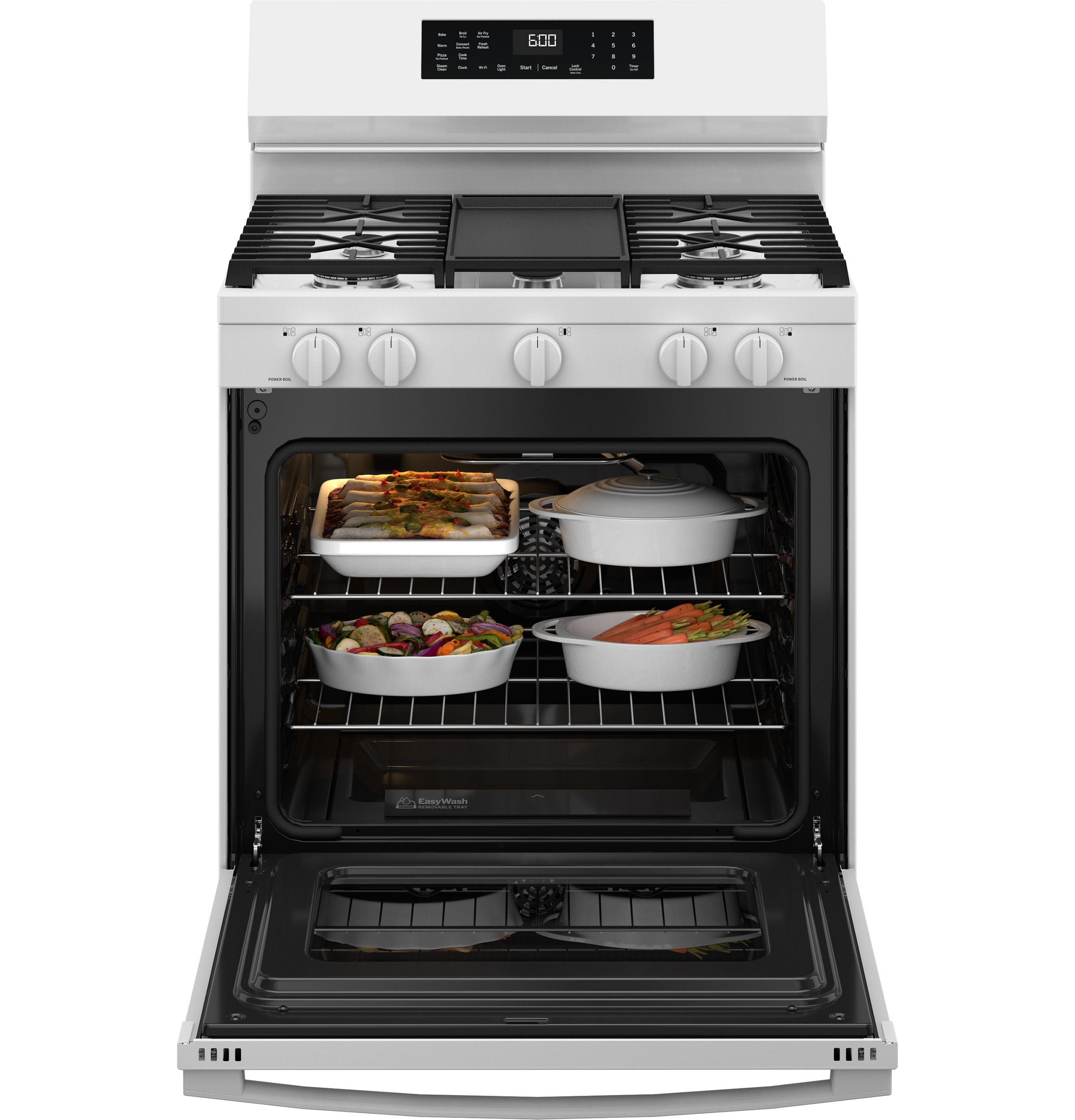 30" Free-Standing Gas Convection Range with No Preheat Air Fry and EasyWash Oven Tray GGF600AVWW