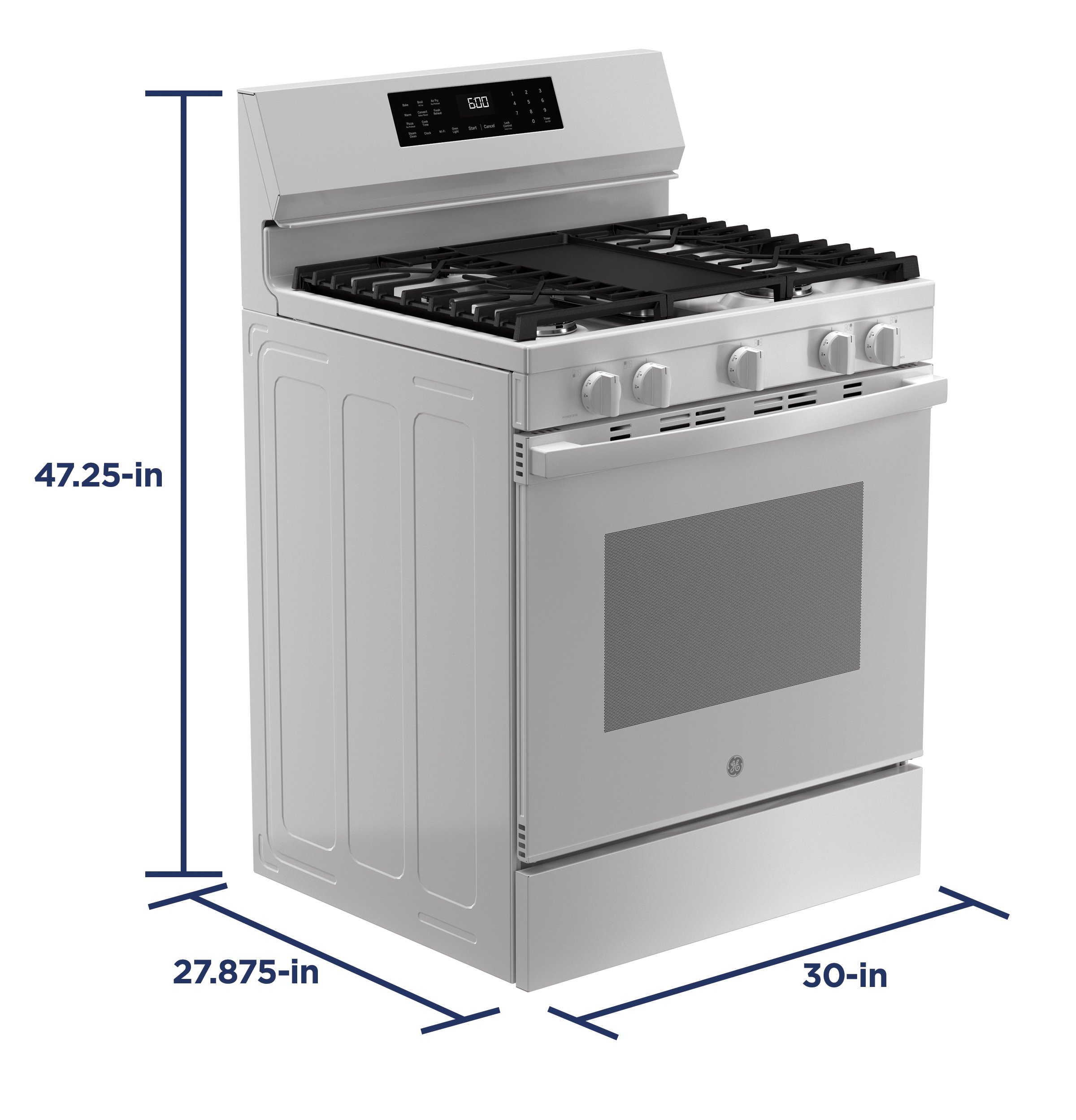 30" Free-Standing Gas Convection Range with No Preheat Air Fry and EasyWash Oven Tray GGF600AVWW