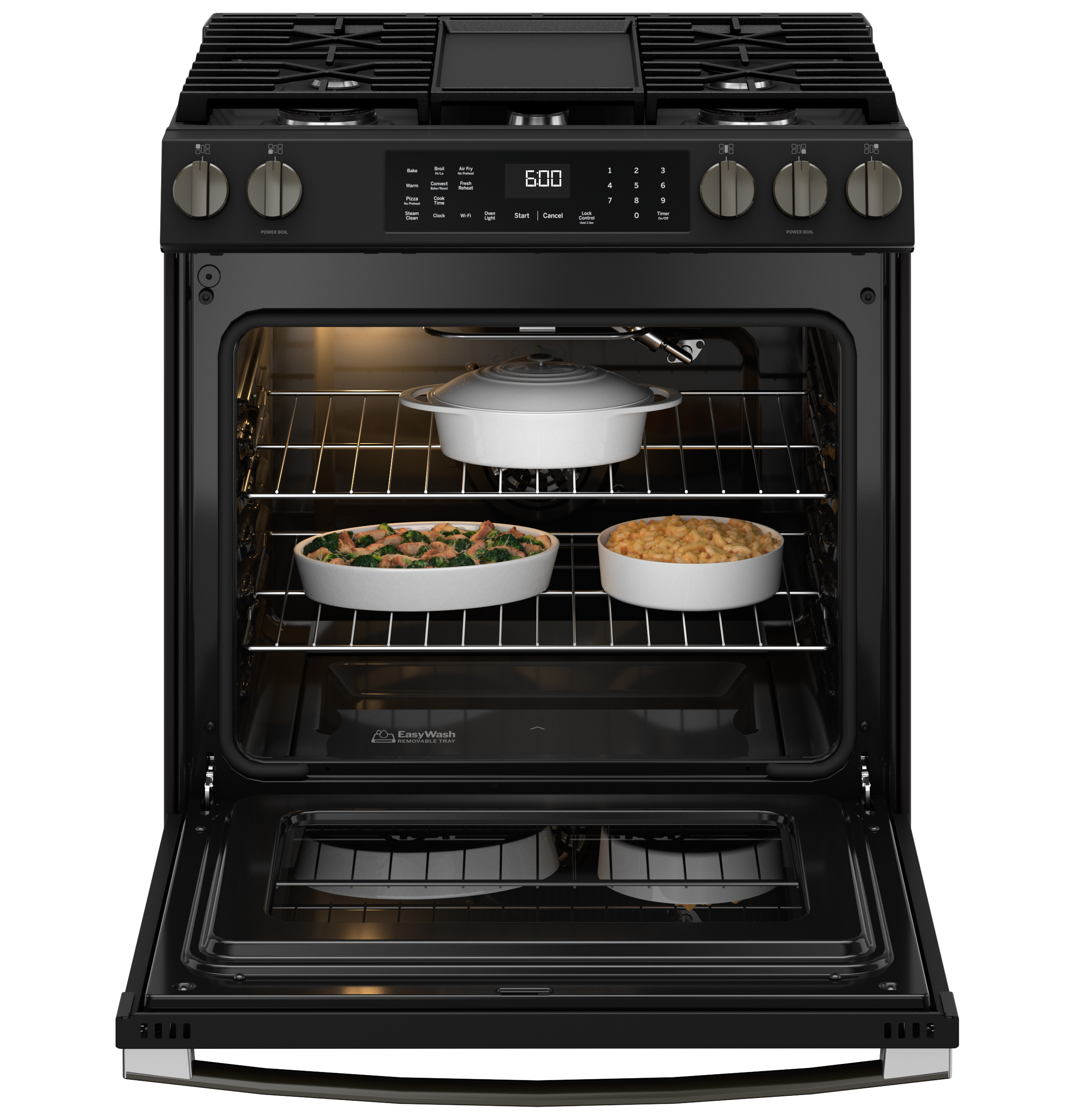 30" Slide-In Front-Control Convection Gas Range with No Preheat Air Fry and EasyWash Oven Tray GGS600AVDS