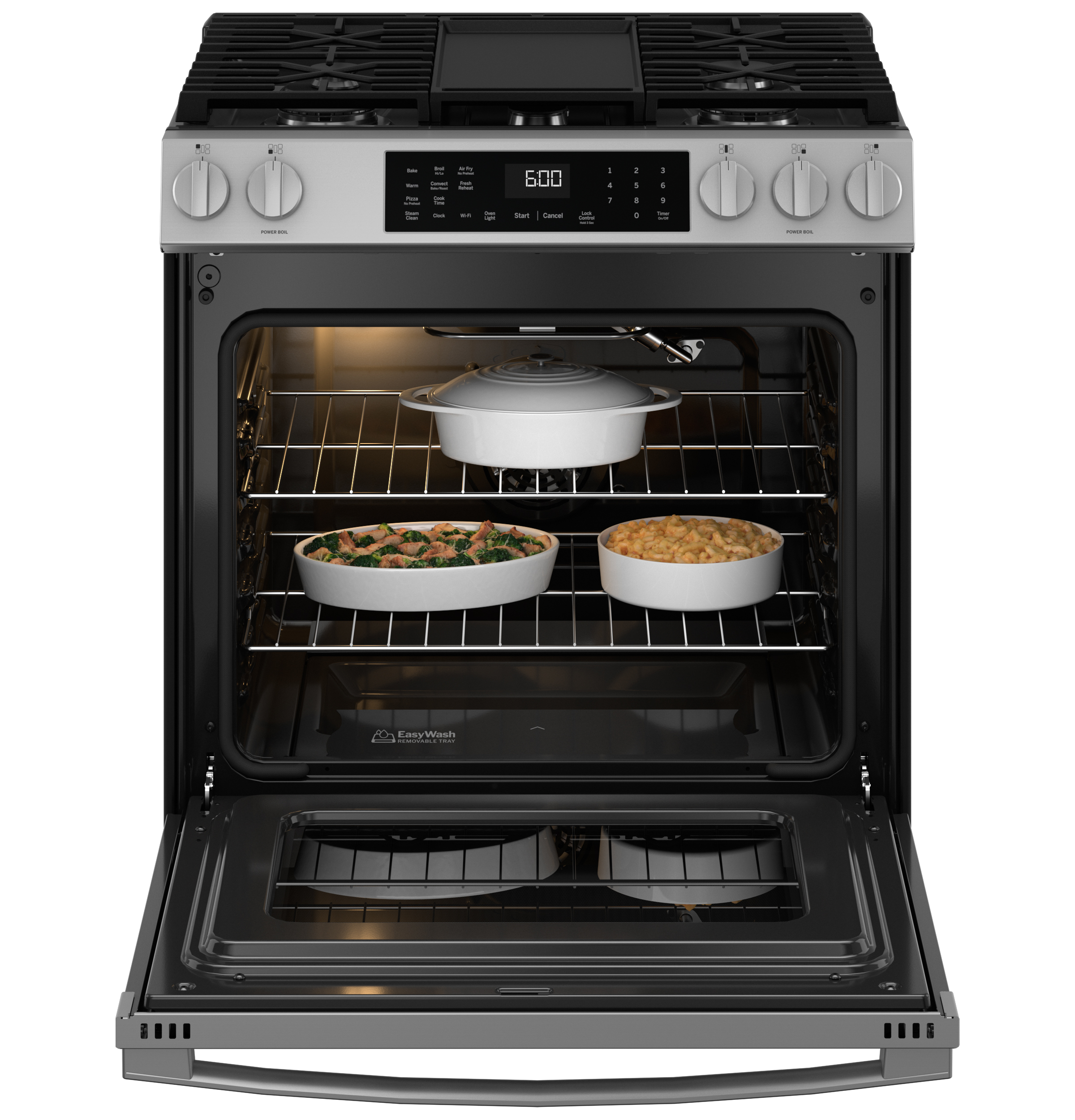 30" Slide-In Front-Control Convection Gas Range with No Preheat Air Fry and EasyWash Oven Tray GGS600AVFS