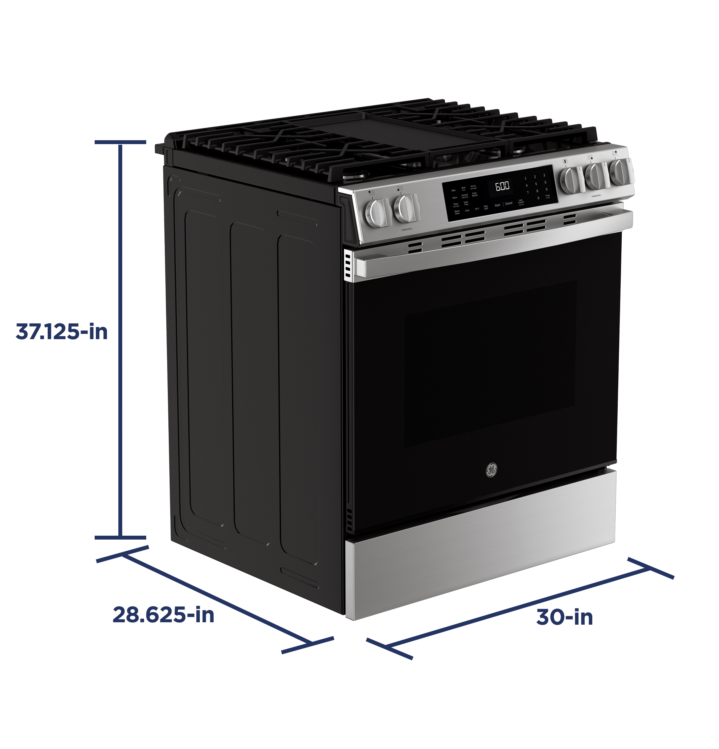 30" Slide-In Front-Control Convection Gas Range with No Preheat Air Fry and EasyWash Oven Tray GGS600AVFS