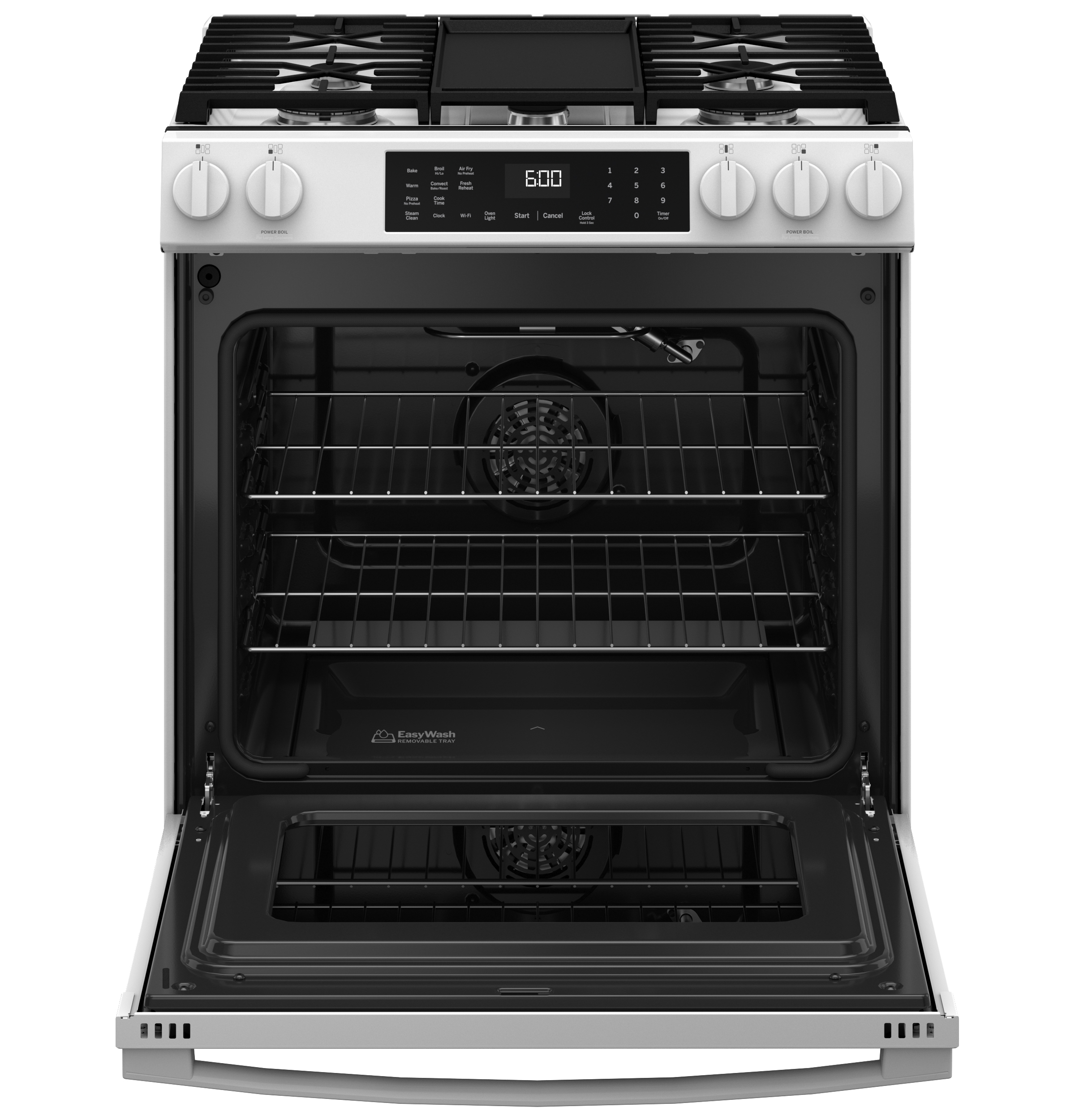 30" Slide-In Front-Control Convection Gas Range with No Preheat Air Fry and EasyWash Oven Tray GGS600AVWW
