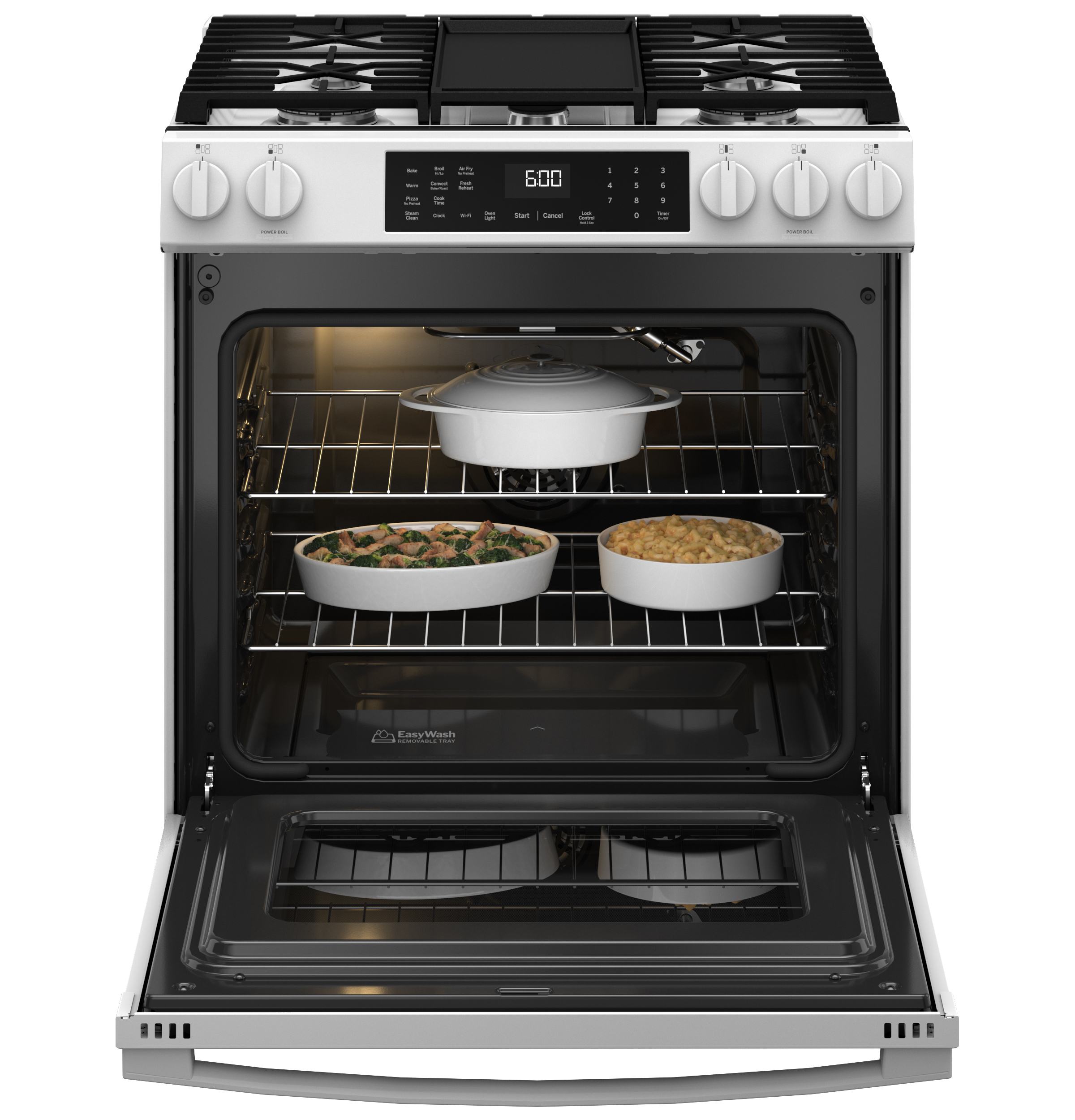 30" Slide-In Front-Control Convection Gas Range with No Preheat Air Fry and EasyWash Oven Tray GGS600AVWW