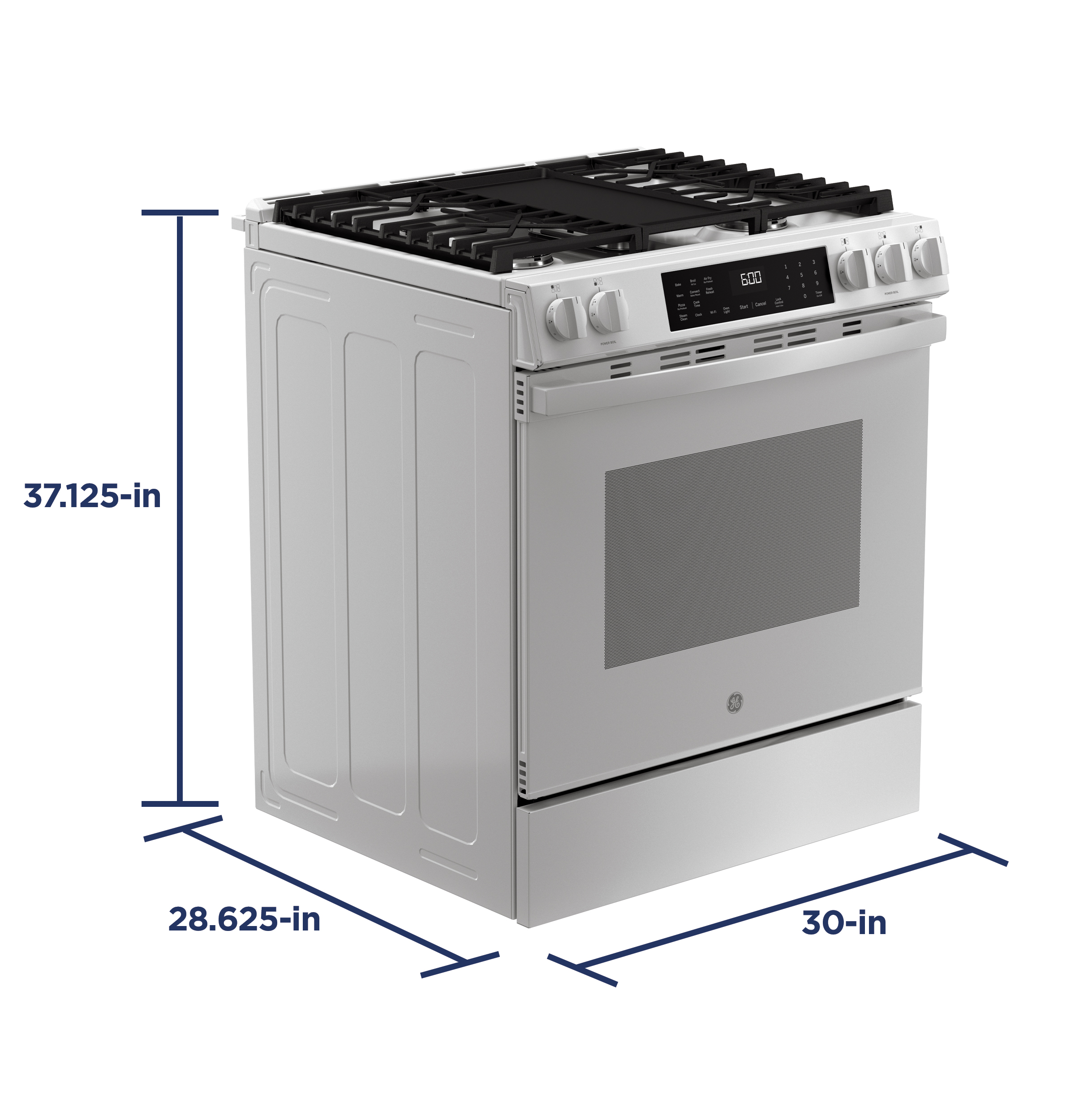 30" Slide-In Front-Control Convection Gas Range with No Preheat Air Fry and EasyWash Oven Tray GGS600AVWW
