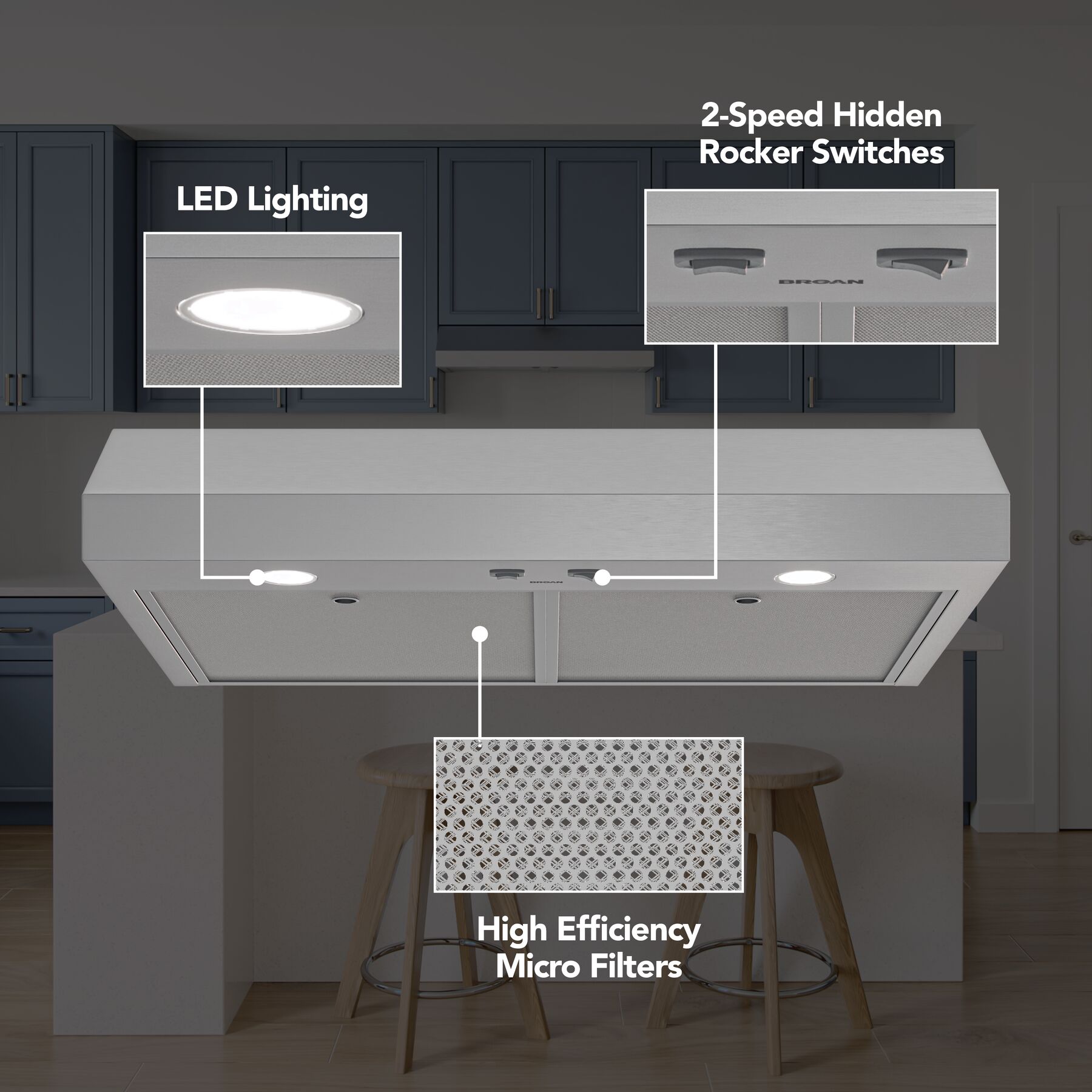 Glacier 24Inch 350 MAX Blower CFM 1.5 Sones Range Hood GLA1243SS