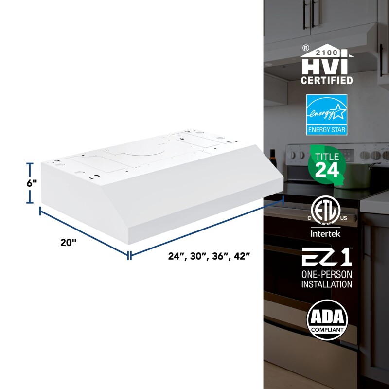Glacier 24Inch 350 MAX Blower CFM 1.5 Sones White Range Hood GLA1243WW