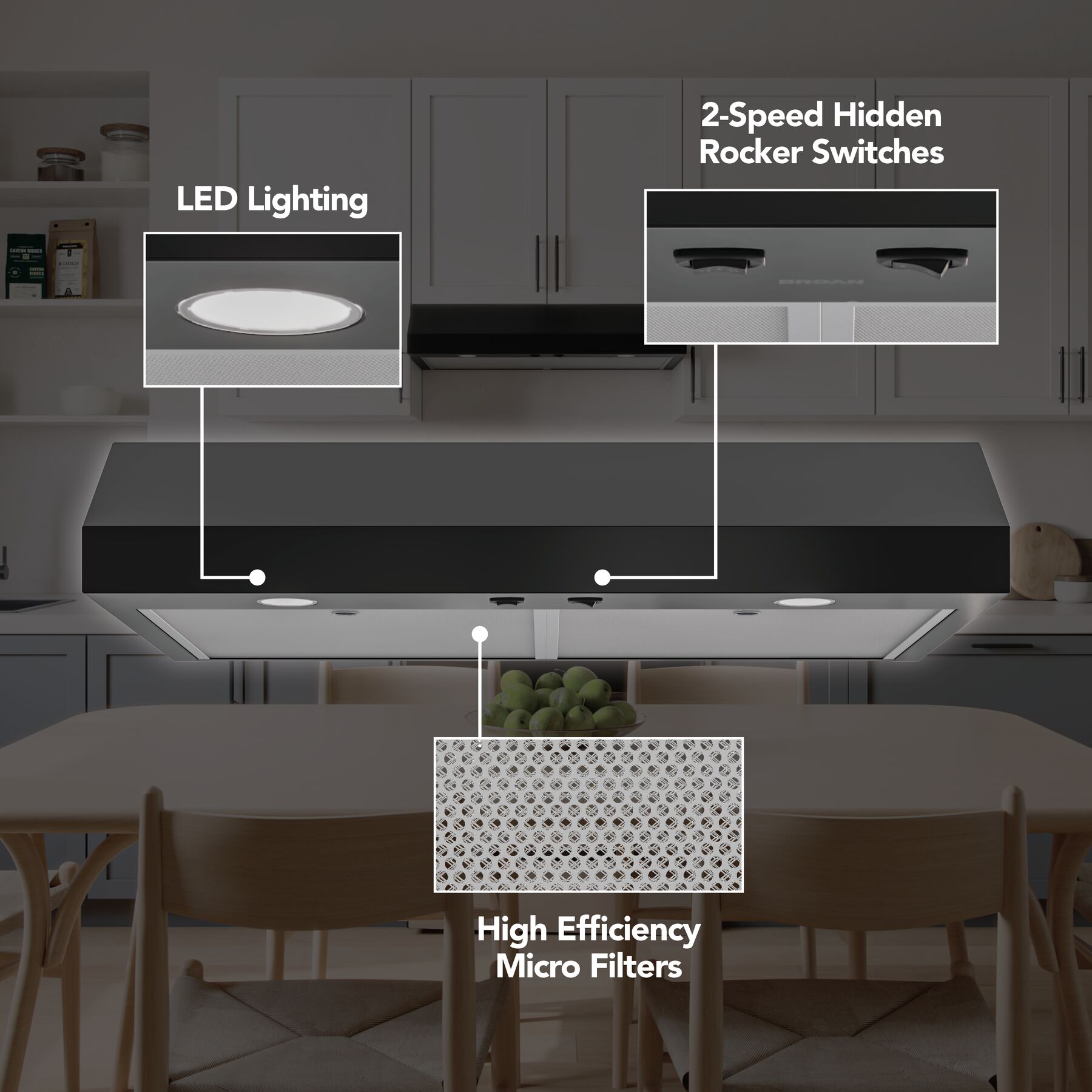 Broan-NuTone 30-Inch Under Cabinet Range Hood, ENERGY STAR, 350 Max Blower CFM, Black GLA1303BL