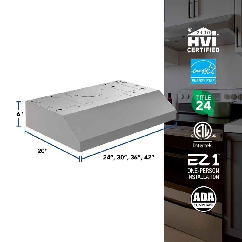 Broan-NuTone 30-Inch Under Cabinet Range Hood, ENERGY STAR, 350 Max Blower CFM, Stainless Steel GLA1303SS