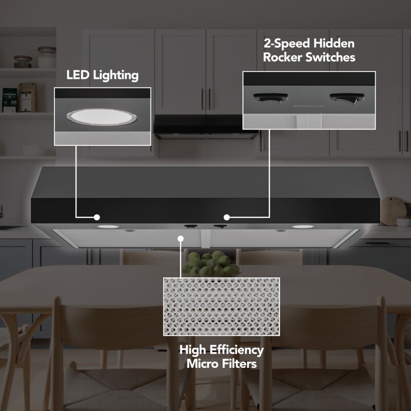 Glacier 36Inch 350 MAX Blower CFM 1.5 Sones Black Range Hood GLA1363BL