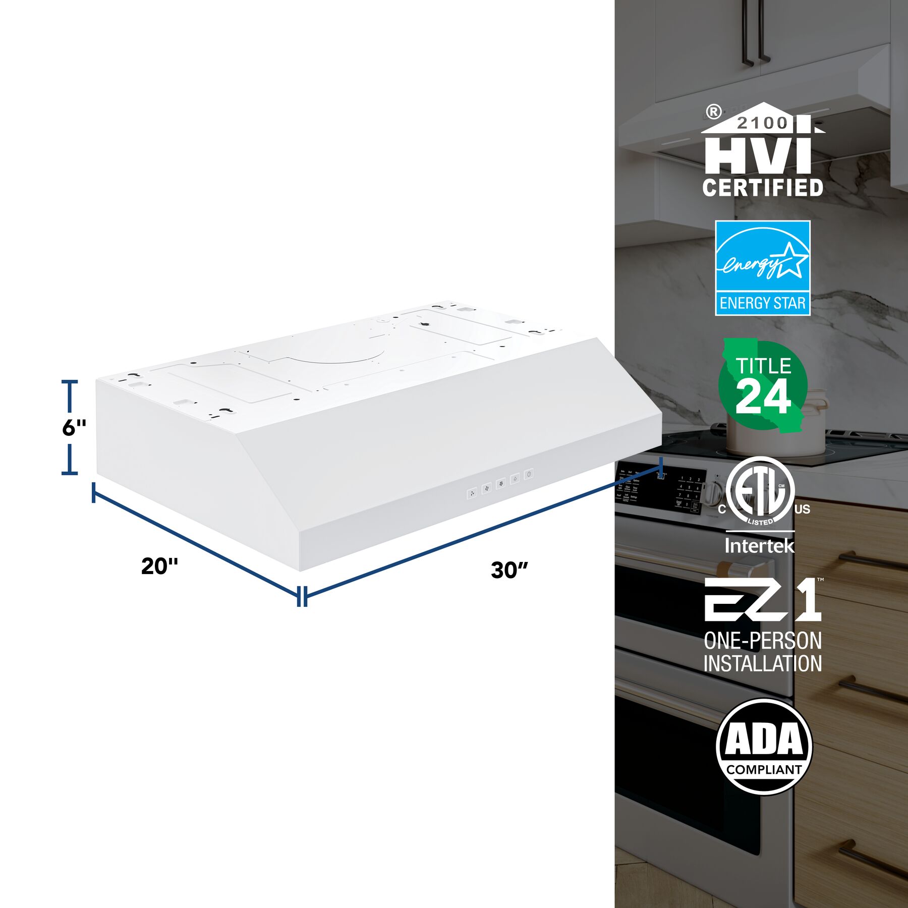 Broan-NuTone 30-Inch Under Cabinet Range Hood, ENERGY STAR, 350 Max Blower CFM, White GLA2303WW