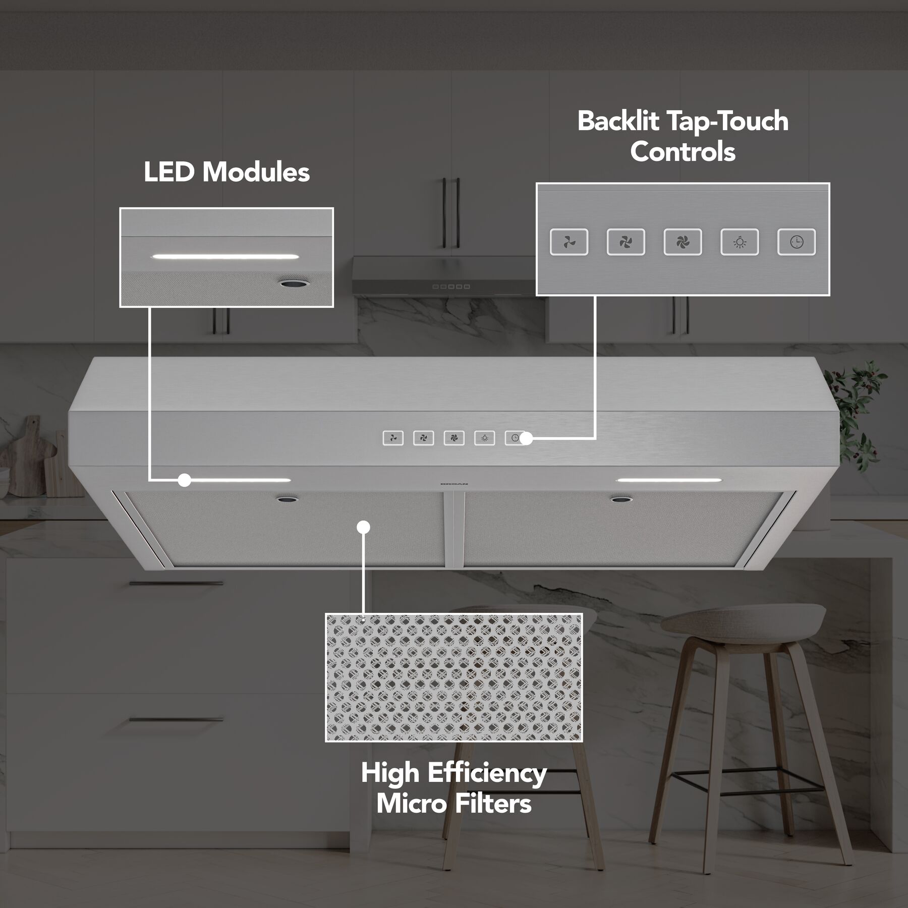 Glacier 36Inch 350 MAX Blower CFM 1.5 Sones Stainless Range Hood GLA2363SS