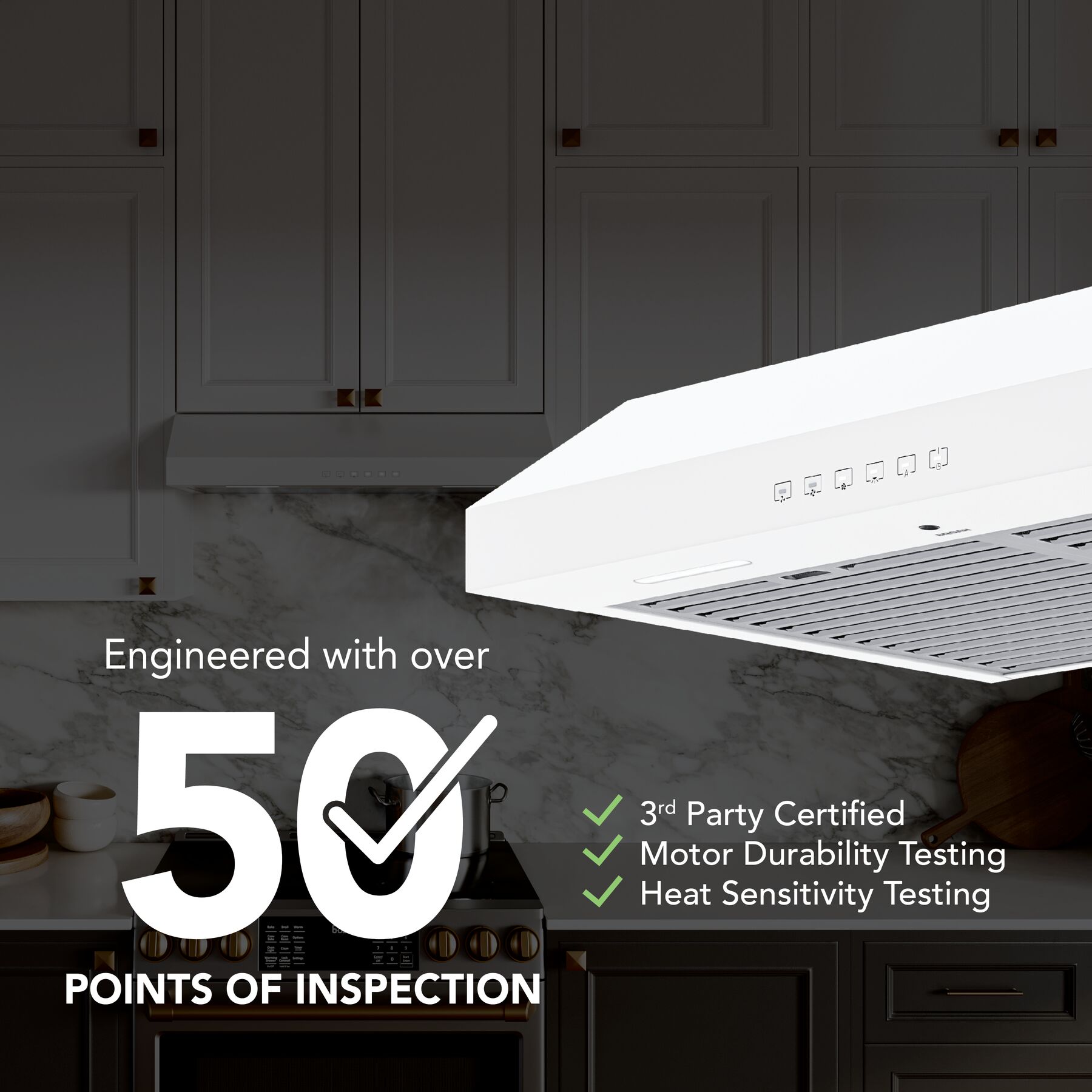 Glacier 30Inch 490 MAX Blower CFM 1.0 Sones White Range Hood GLA3304WW