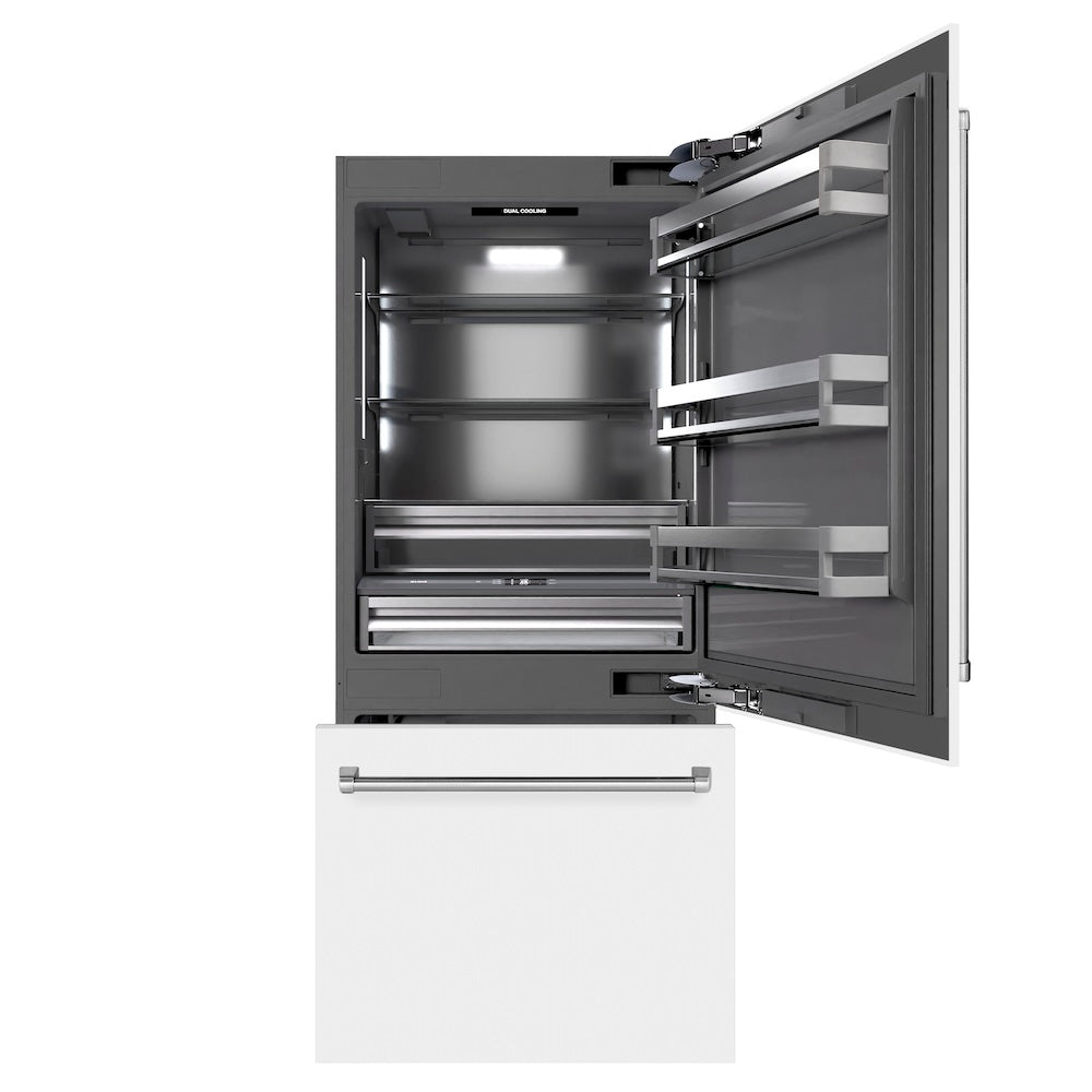 ZLINE 36 in. 19.8 cu. ft. Built-In Bottom Freezer Refrigerator with Water Dispenser and Ice Maker in White Matte with Graphite Gray Interior (GRBIT-WM-36) GRBITWM36