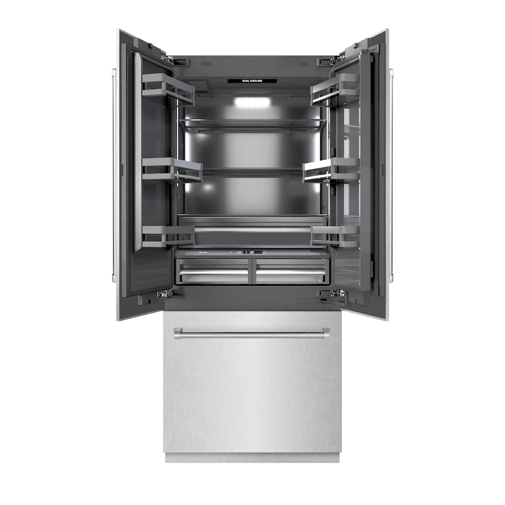 ZLINE 36 in. 19.6 cu. ft. French Door Built-In Bottom Freezer Refrigerator with Water Dispenser and Ice Maker in DuraSnow® Stainless Steel with Graphite Gray Interior (GRBIV-SN-36) GRBIVSN36