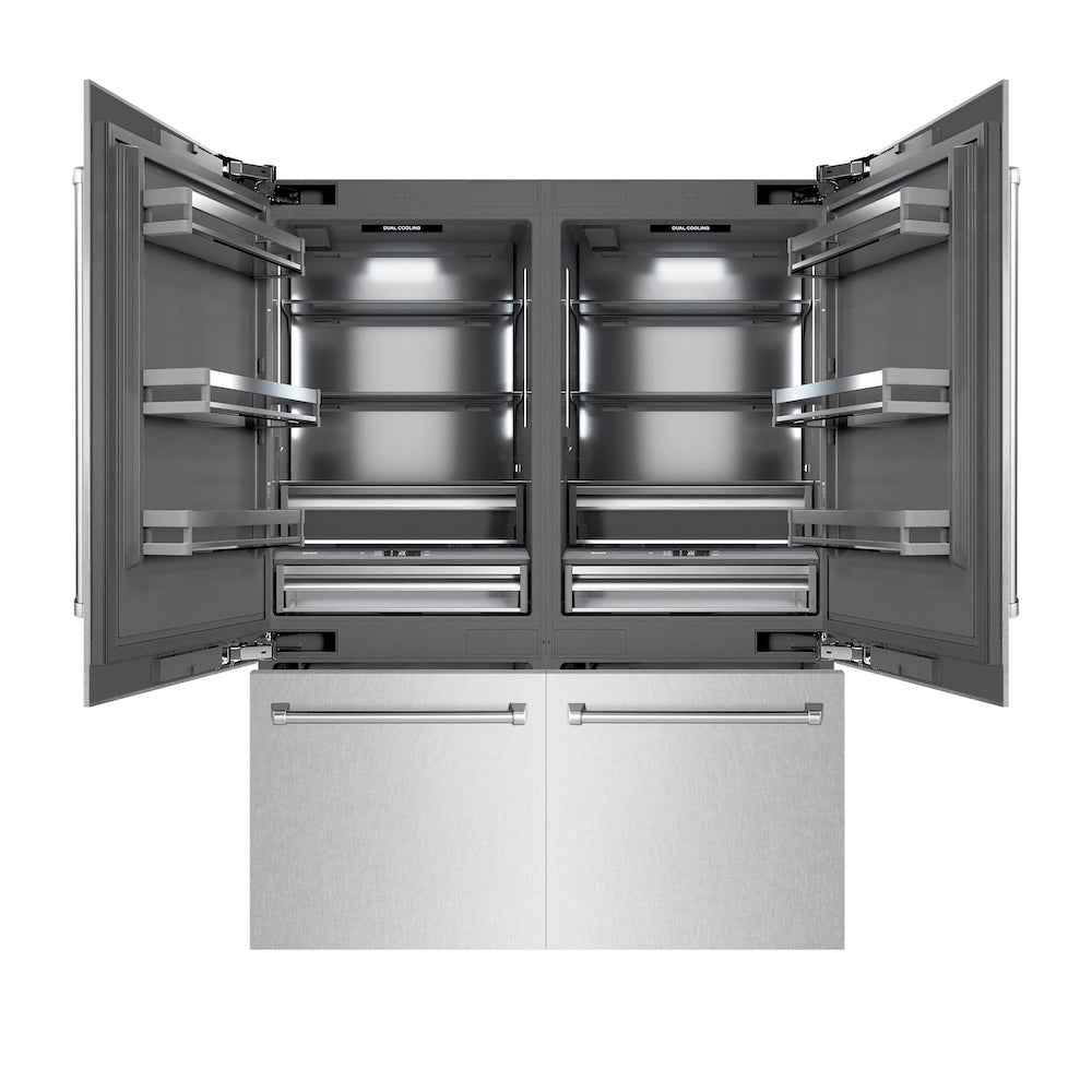 ZLINE 60 in. 32.2 cu. ft. French Door Built-In Bottom Freezer Refrigerator with Water Dispensers and Ice Makers in DuraSnow® Stainless Steel with Graphite Gray Interior (GRBIV-SN-60) GRBIVSN6