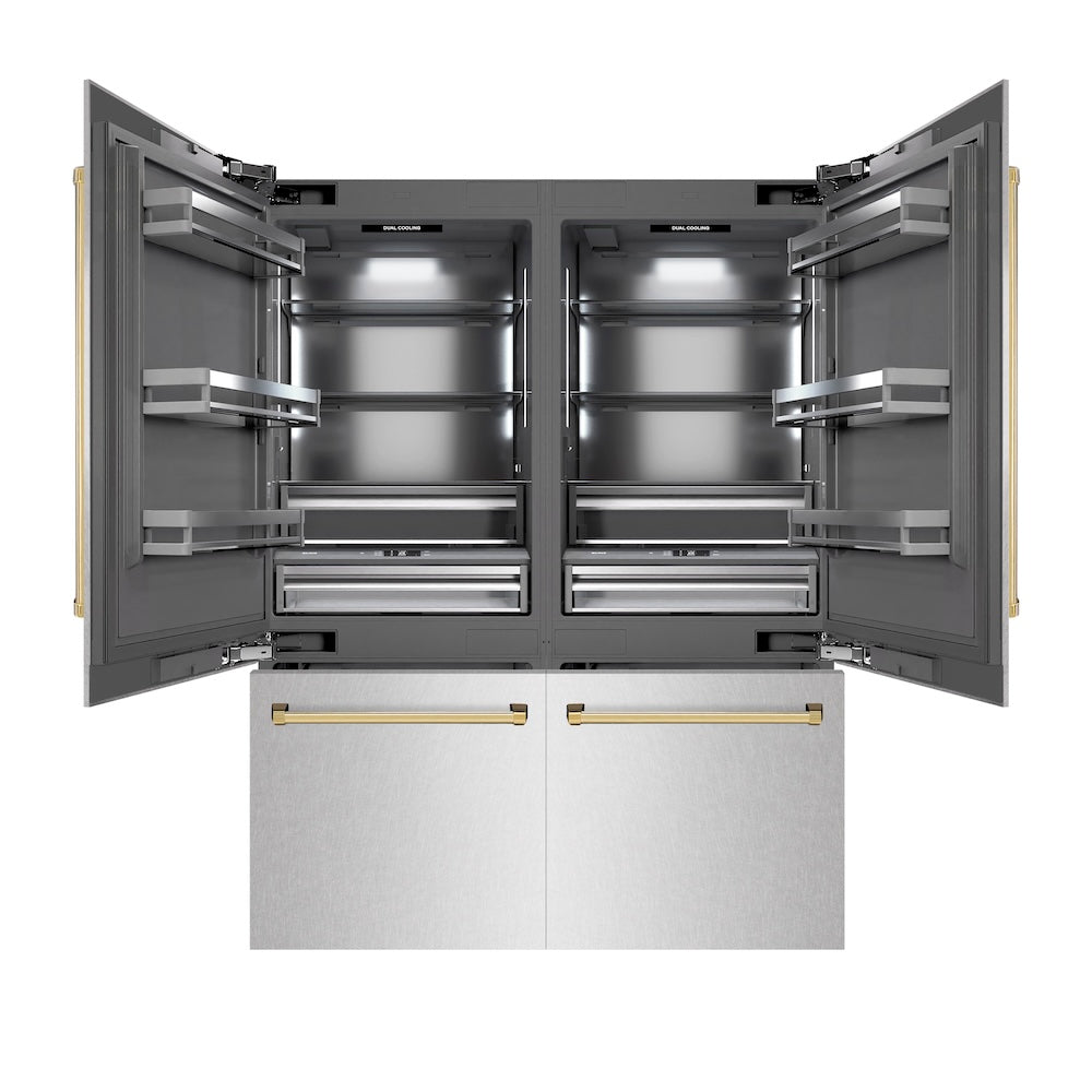 ZLINE Autograph Edition 60 in. 32.2 cu. ft. French Door Built-In Bottom Freezer Refrigerator with Water Dispenser and Ice Maker in DuraSnow® Stainless Steel with Graphite Gray Interior and Po