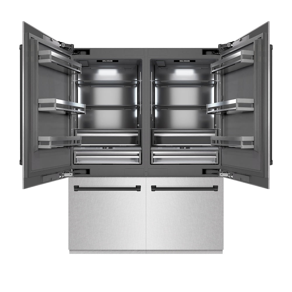 ZLINE Autograph Edition 60 in. 32.2 cu. ft. French Door Built-In Bottom Freezer Refrigerator with Water Dispenser and Ice Maker in DuraSnow® Stainless Steel with Graphite Gray Interior and Ma