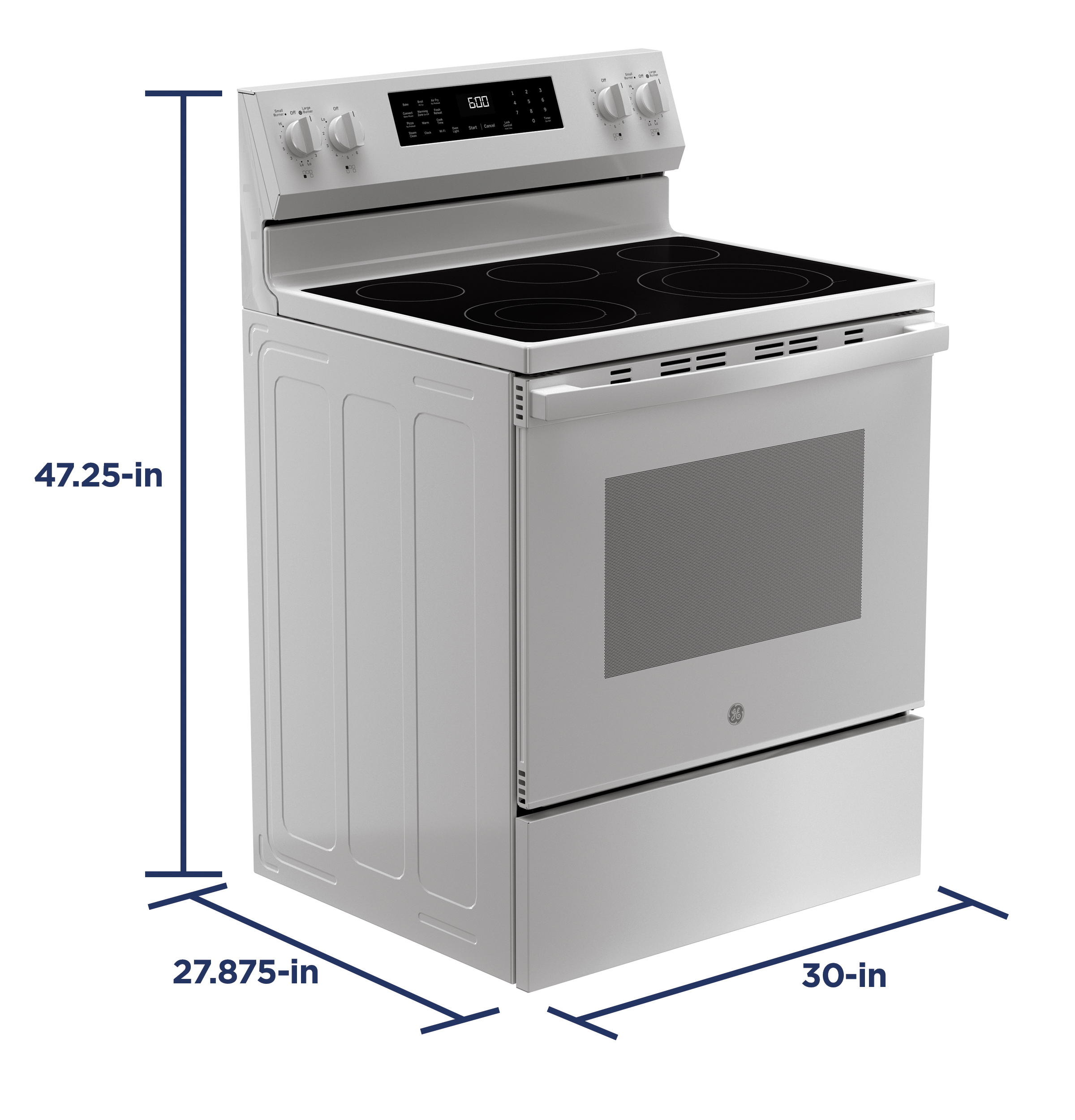 30" Free-Standing Electric Convection Range with No Preheat Air Fry and EasyWash Oven Tray GRF600AVWW