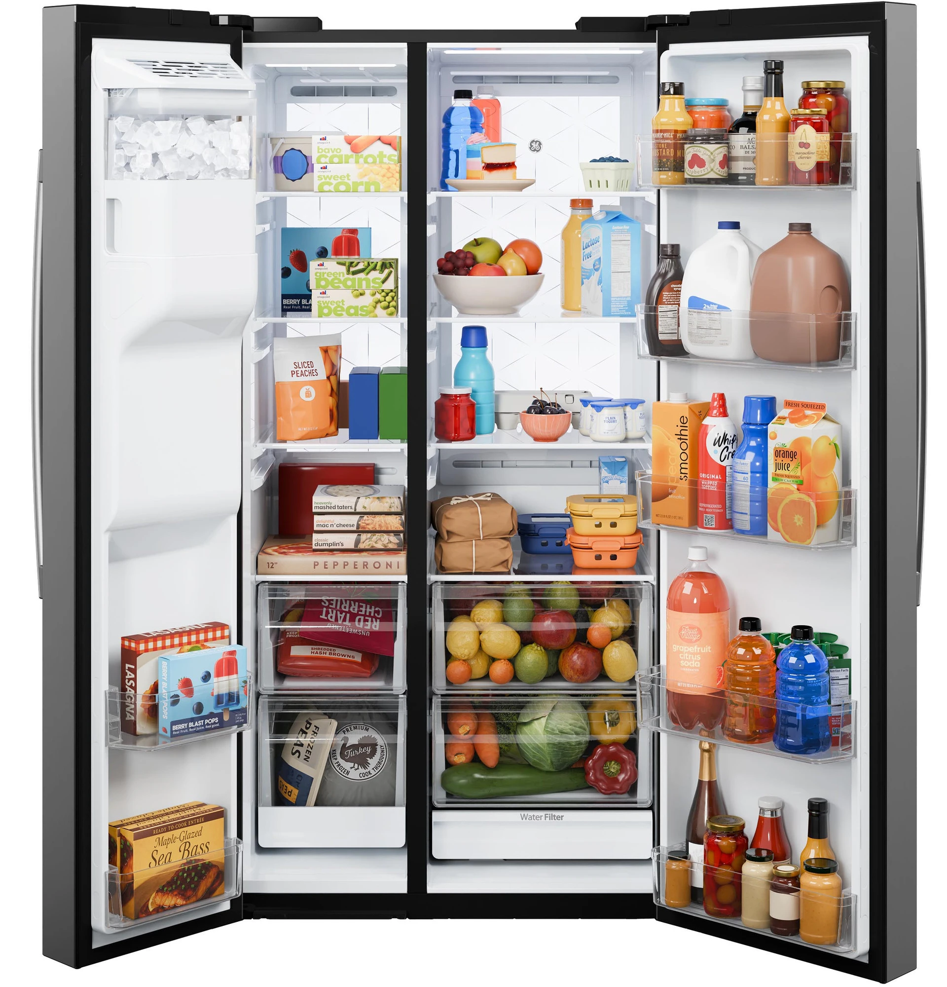 Ge® 27.7 Cu. Ft. Side-by-side Refrigerator With Led Light Walls And Extra Tall Dispenser GSS28PYYFS