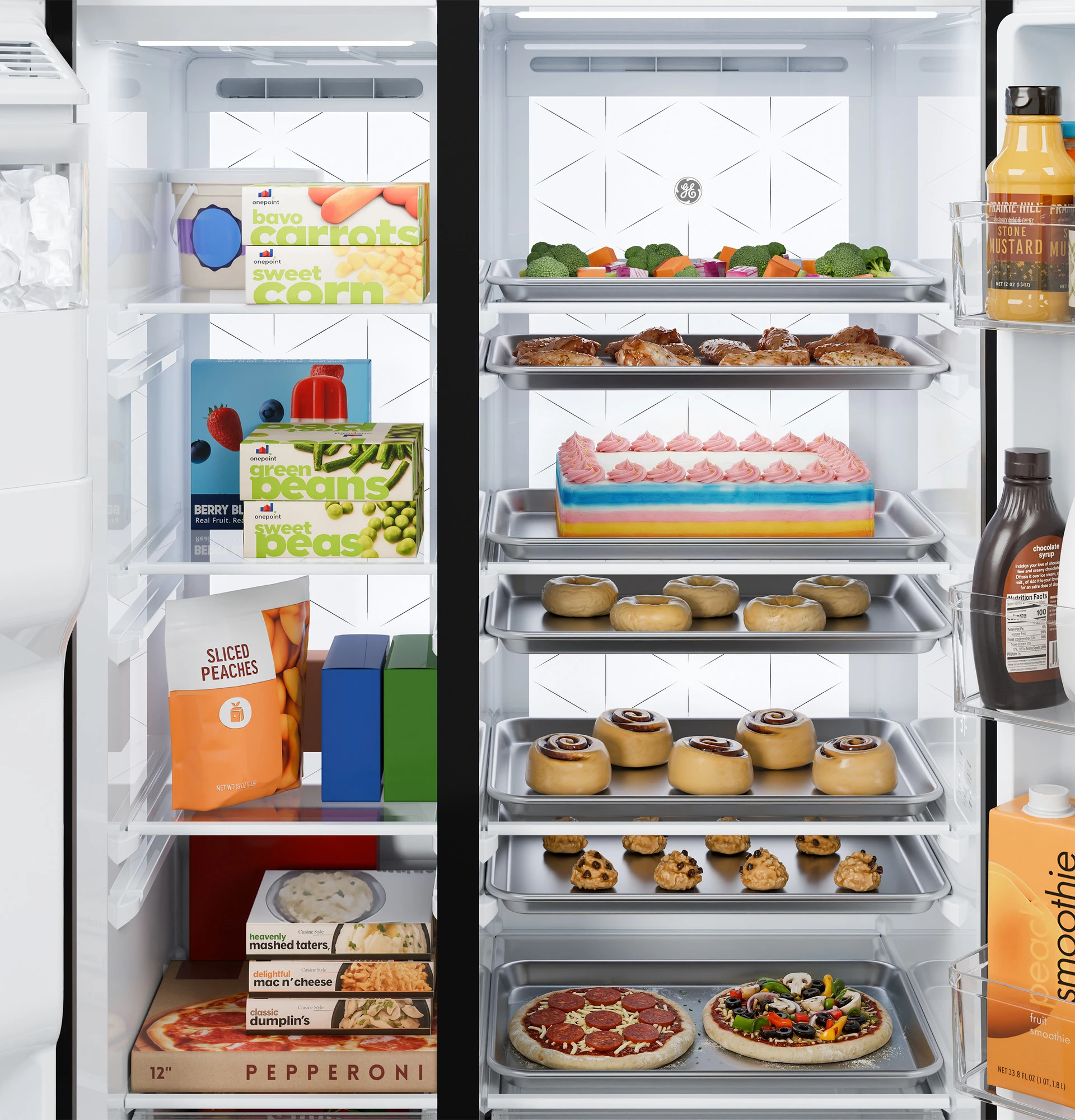 Ge® 27.7 Cu. Ft. Side-by-side Refrigerator With Led Light Walls And Extra Tall Dispenser GSS28PYYFS