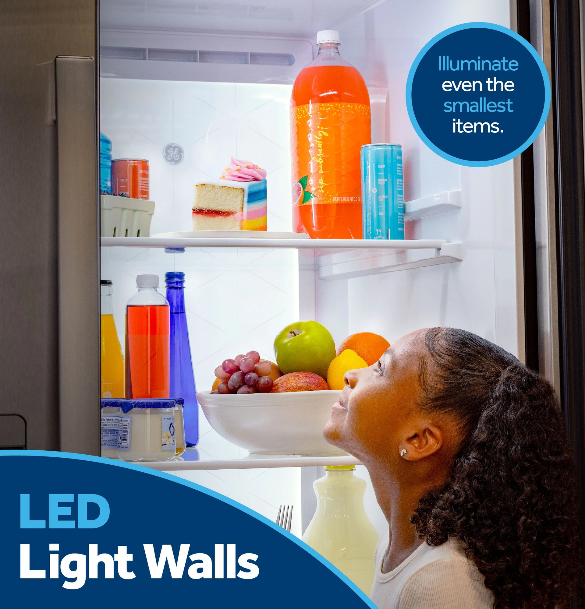 Ge® 27.7 Cu. Ft. Side-by-side Refrigerator With Led Light Walls And Extra Tall Dispenser GSS28PYYFS
