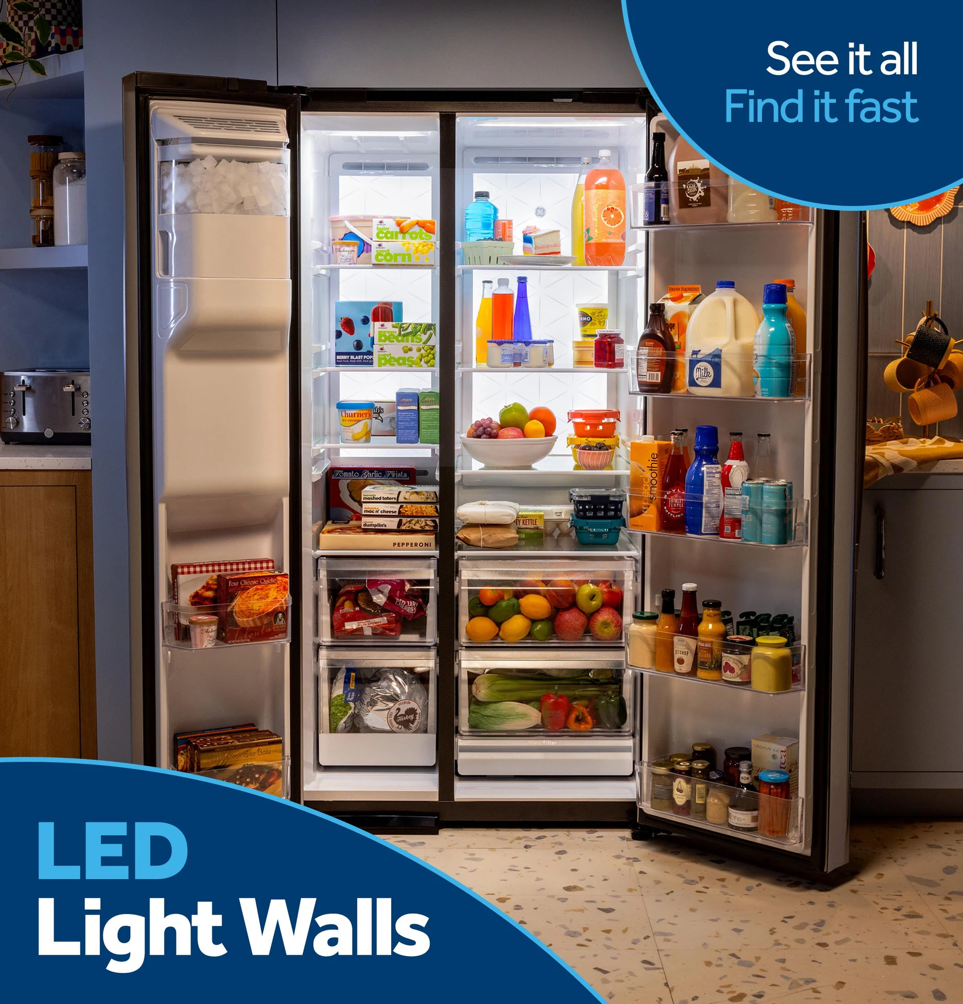 Ge® 27.7 Cu. Ft. Side-by-side Refrigerator With Led Light Walls And Extra Tall Dispenser GSS28PYYFS